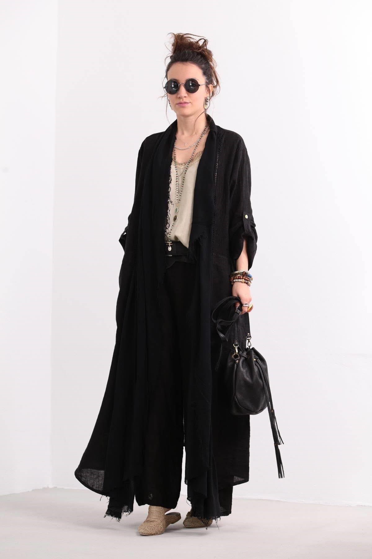 Black Back Detailed Kaftan - Şaman Butik | Boho Fashion Black Back Detailed Kaftan