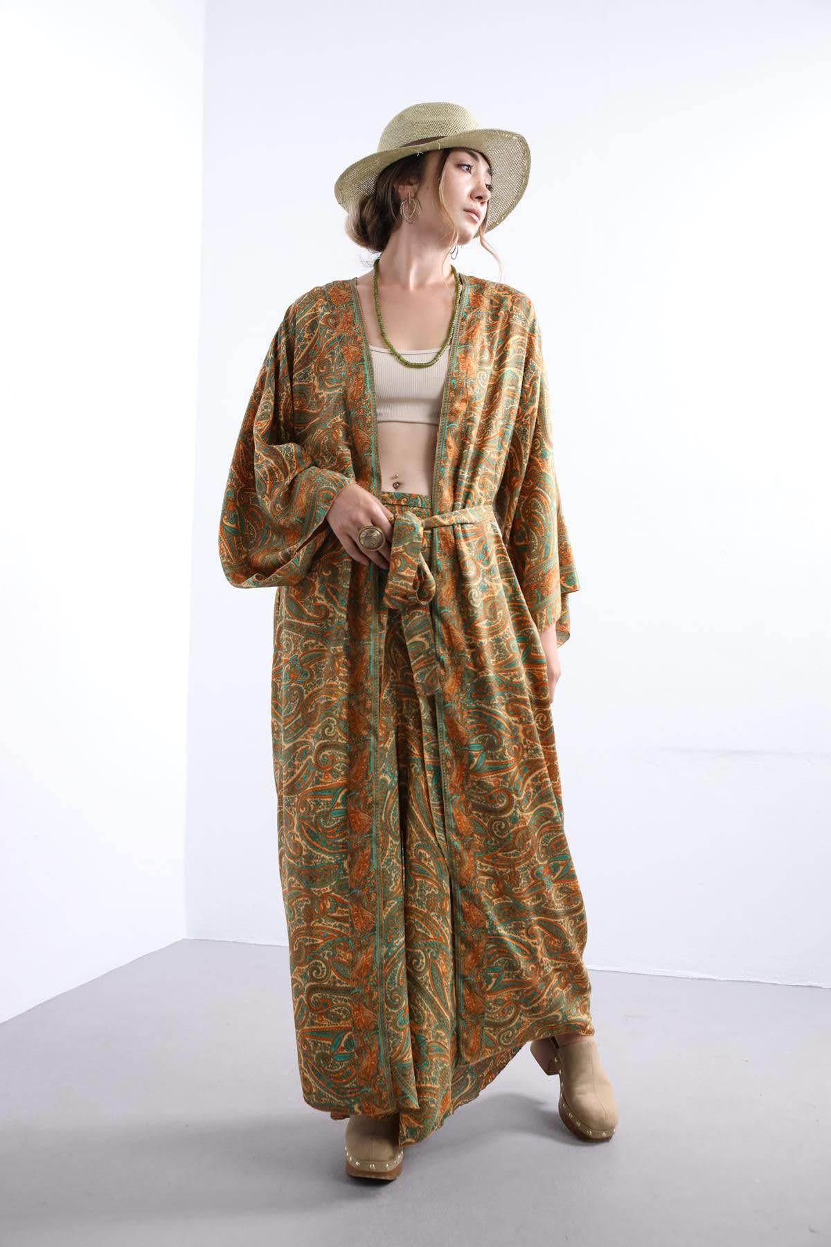  Turuncu Şal Desen Kaftan