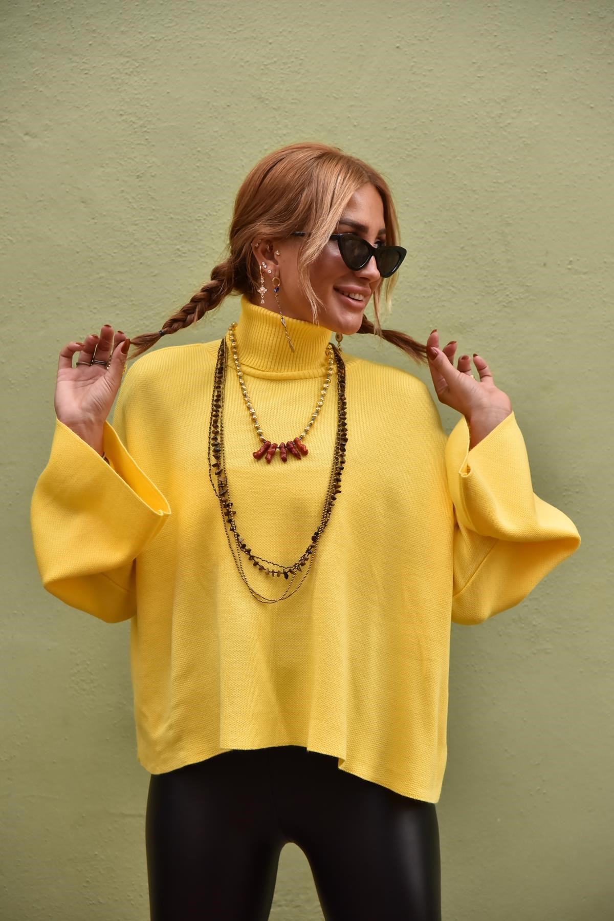 Sarı Boğazlı İspanyol Kol Salaş Triko Kazak - Şaman Butik - Bohem Giyim ve  Aksesuar | Kadın & Erkek