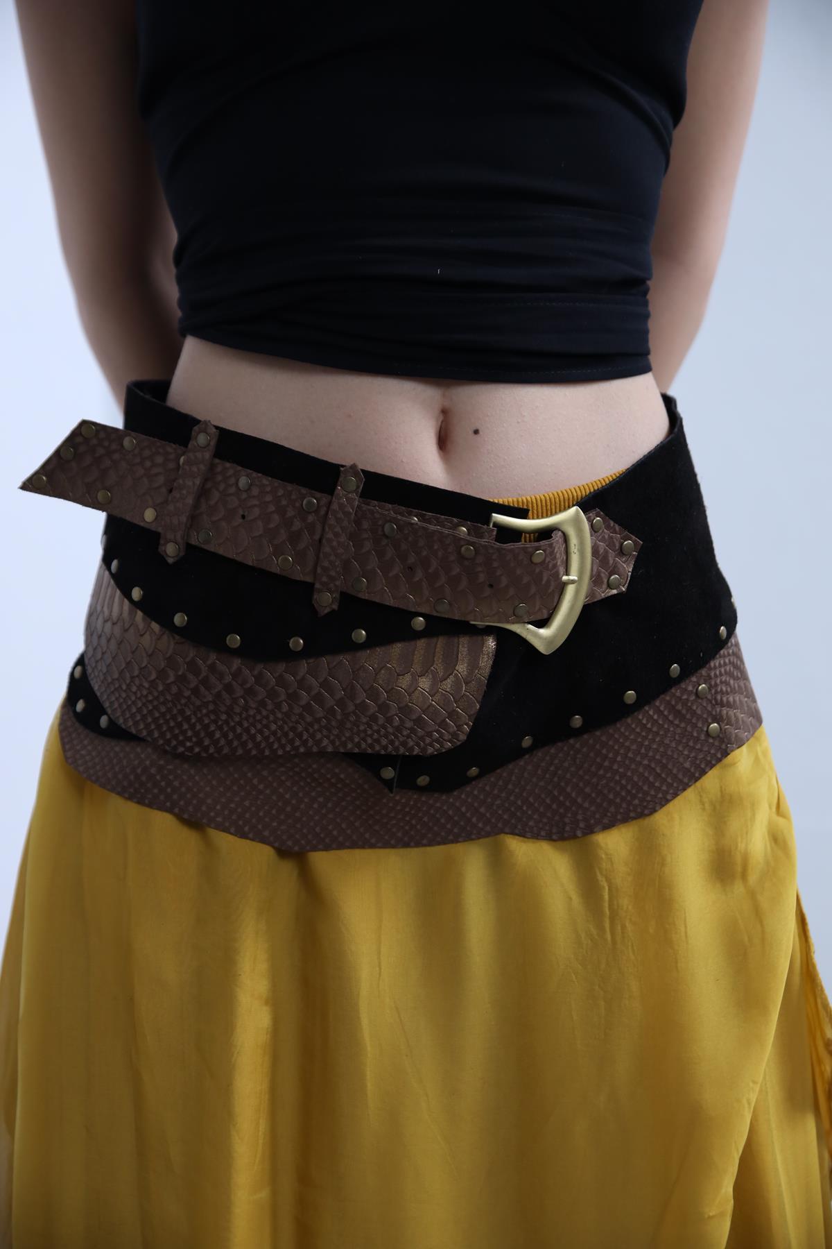 Koyu Kahverengi Doğal Taşlı Deri Kemer - Şaman Butik Koyu Kahverengi Doğal Taşlı Deri Kemer