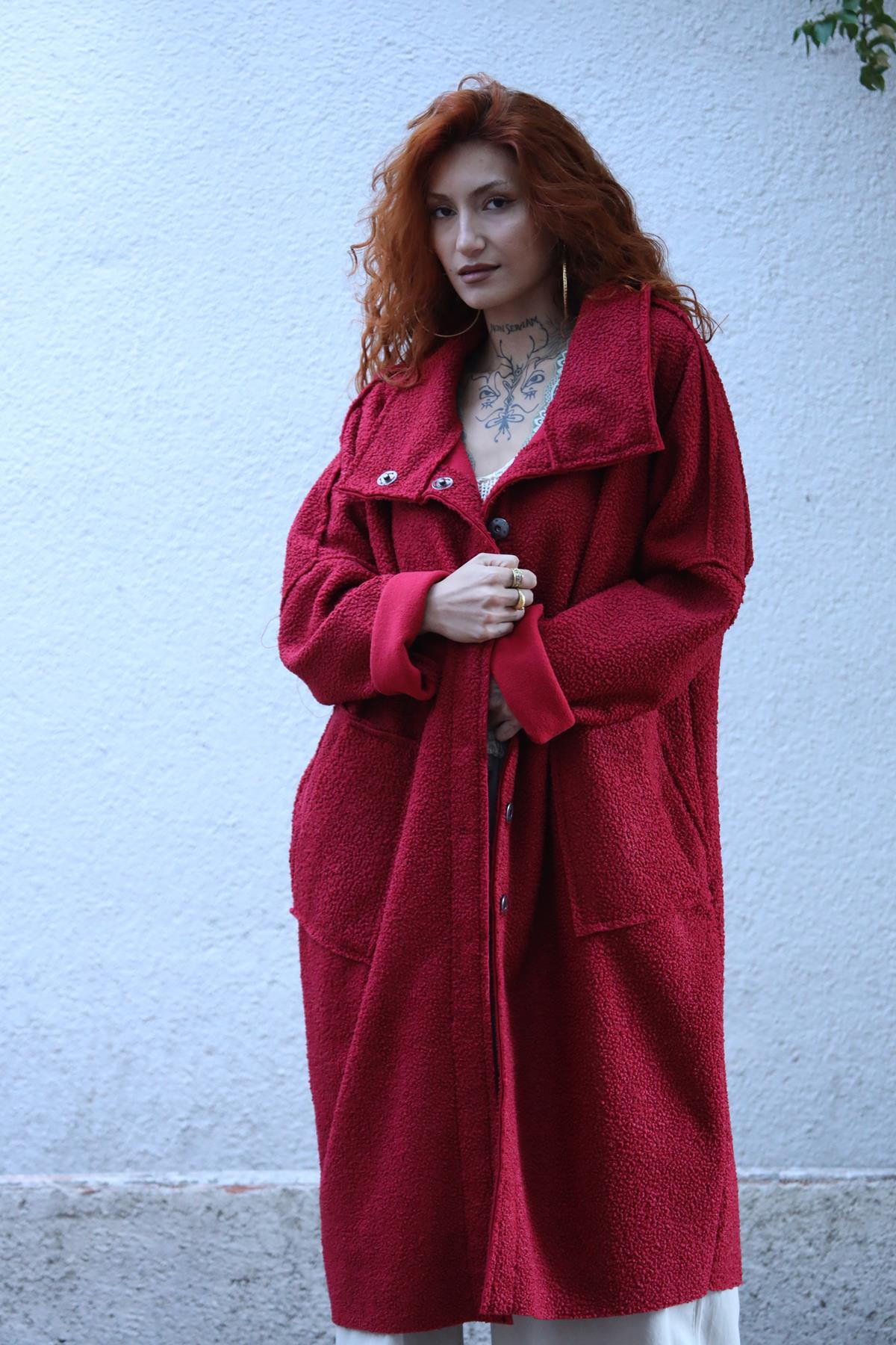 Kırmızı Oversize Kaban