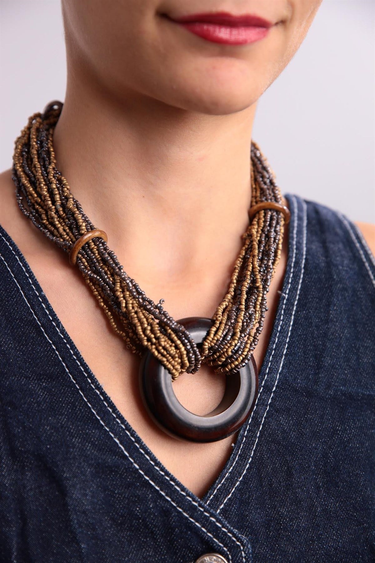  Ahşap Detaylı Çoklu Tasarım Kolye