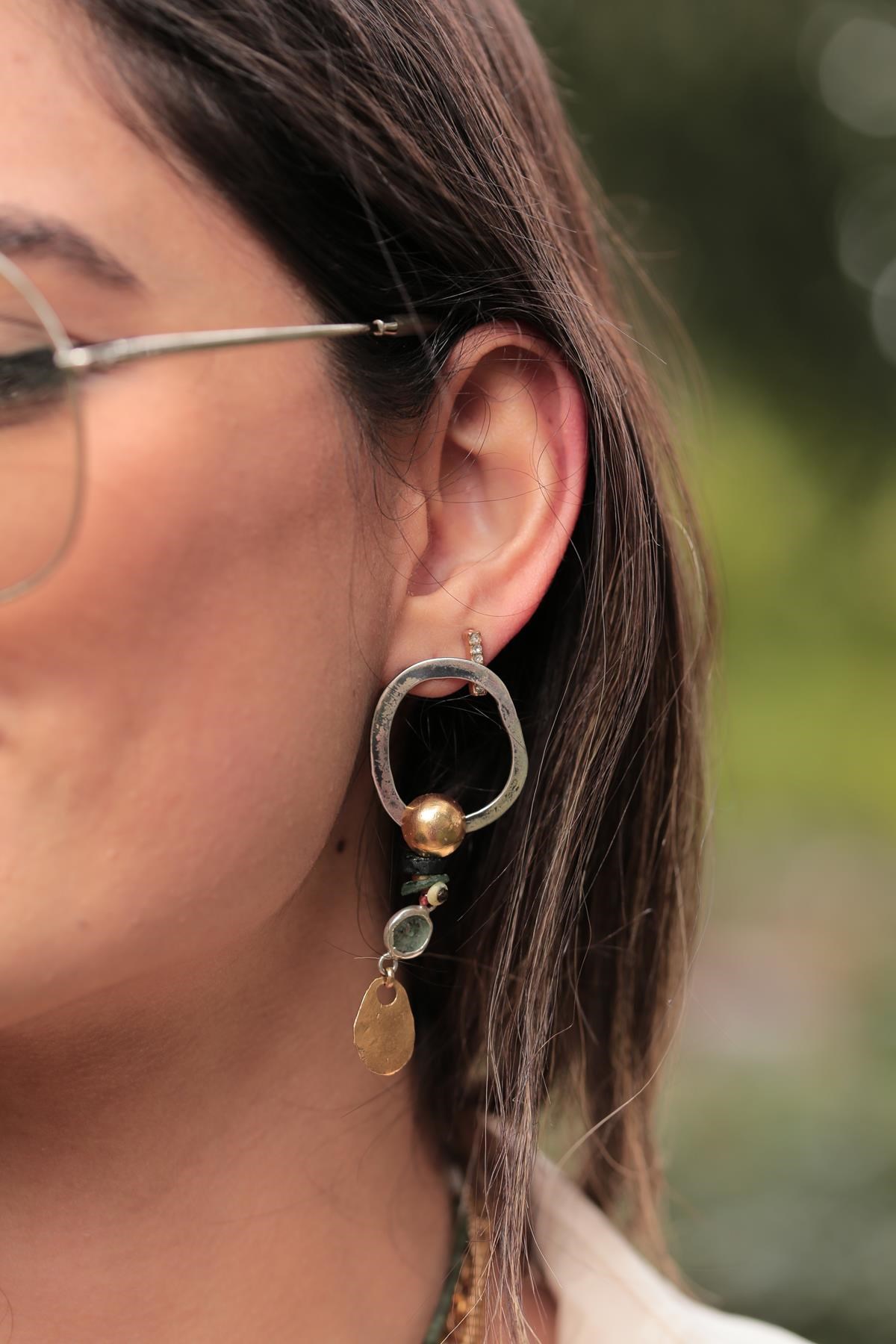 Antika Cam Gümüş ve Bronz Detay Tasarım Kolye - Şaman Butik Antika Cam Gümüş ve Bronz Detay Tasarım Kolye