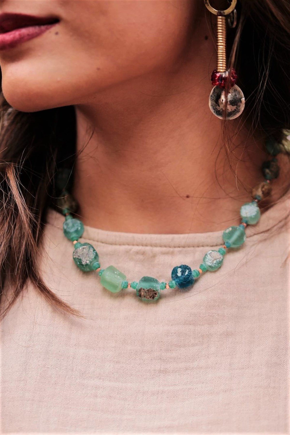 Antika Cam Tasarım Kısa Kolye - Şaman Butik Antika Cam Tasarım Kısa Kolye