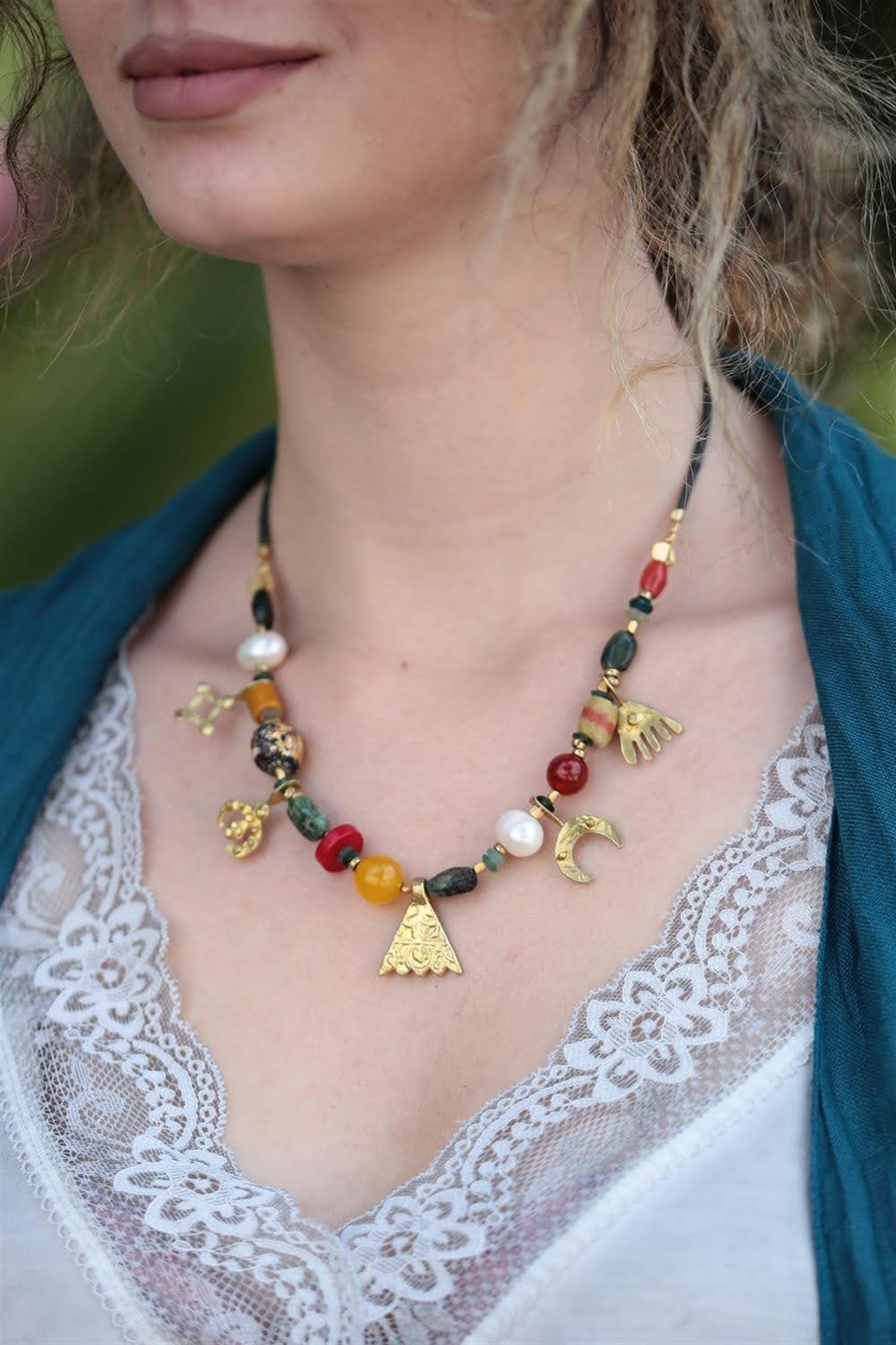 Bronz Antik Sembol Detaylı Tasarım Kolye - Şaman Butik Bronz Antik Sembol Detaylı Tasarım Kolye