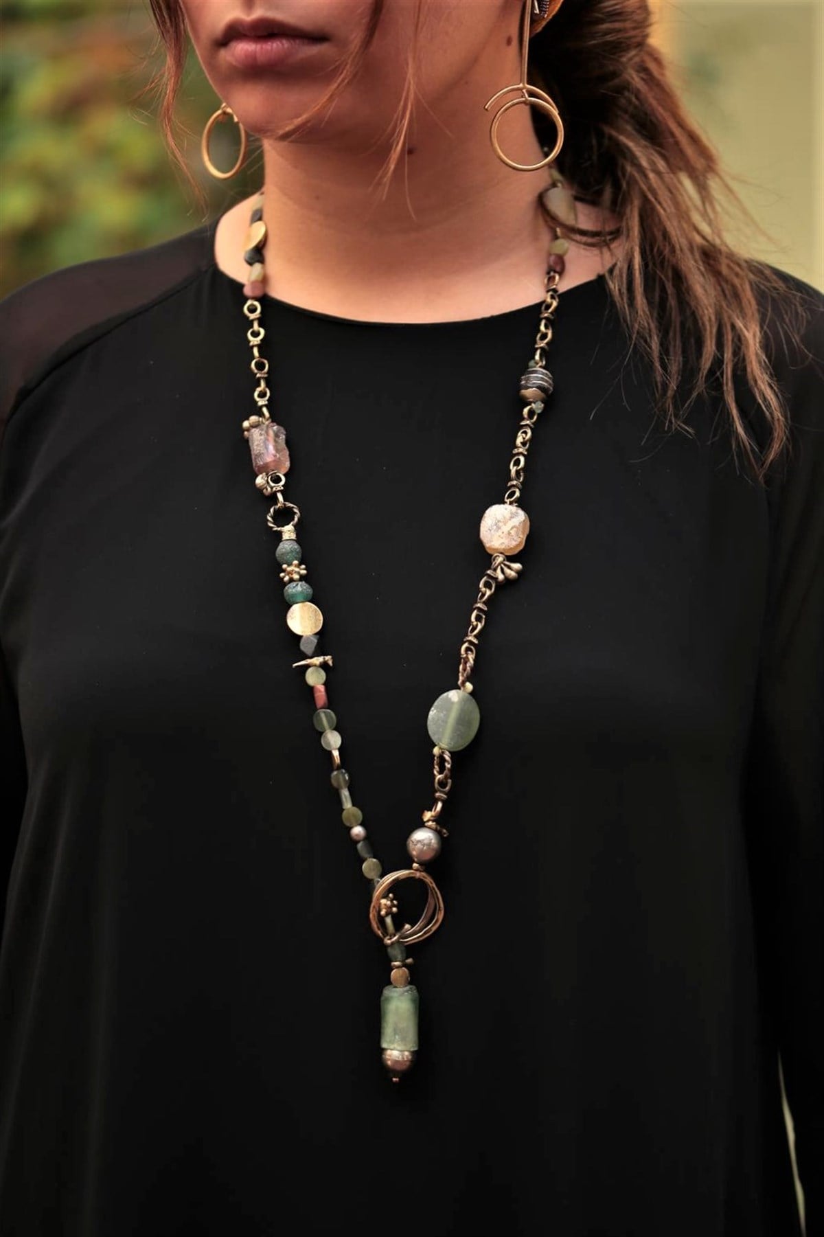 Bronz Antik Tasarım Şal Kolye - Şaman Butik Bronz Antik Tasarım Şal Kolye