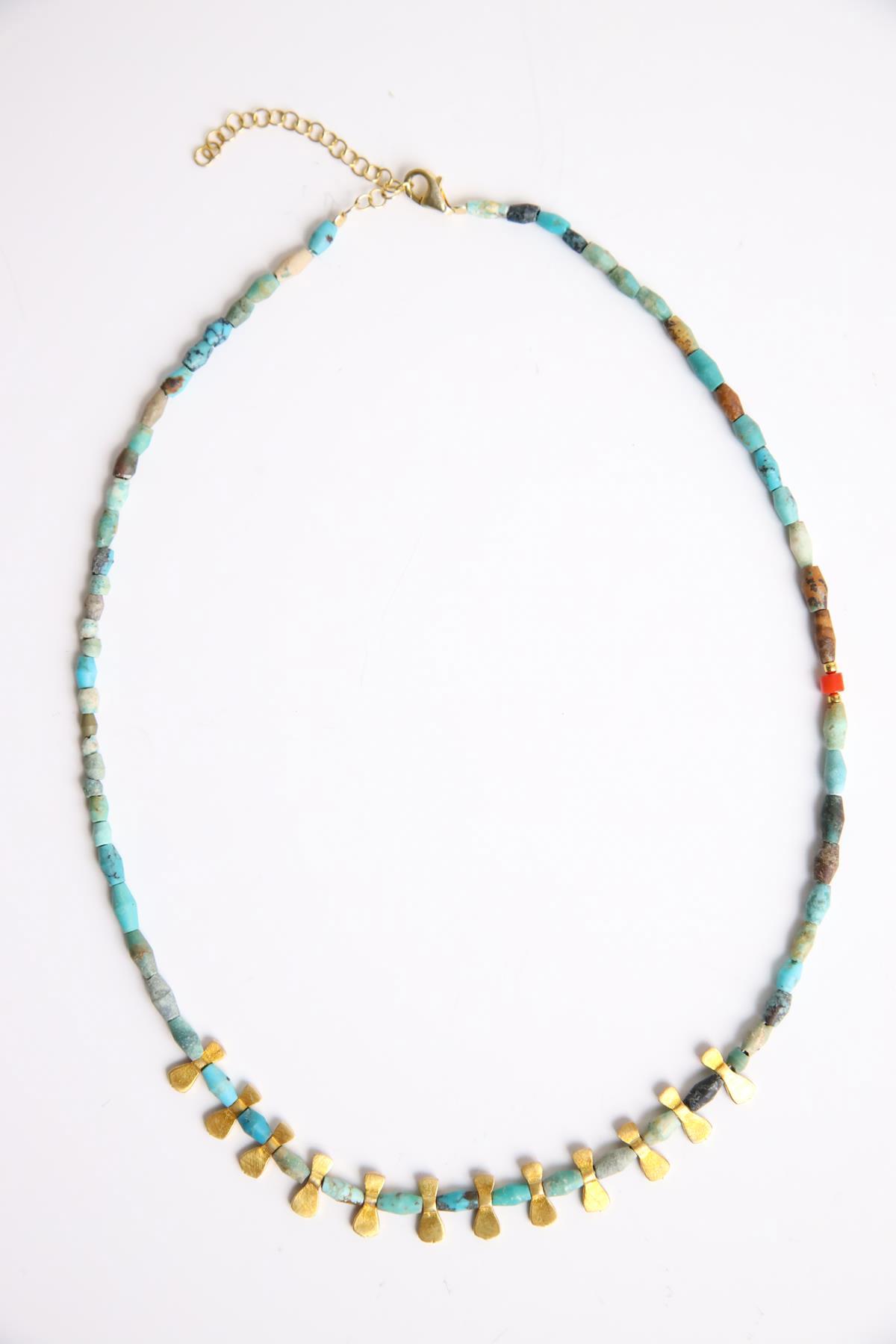 Bronz Parçalı Mercan Taşlı Kolye - Şaman Butik Bronz Parçalı Mercan Taşlı Kolye