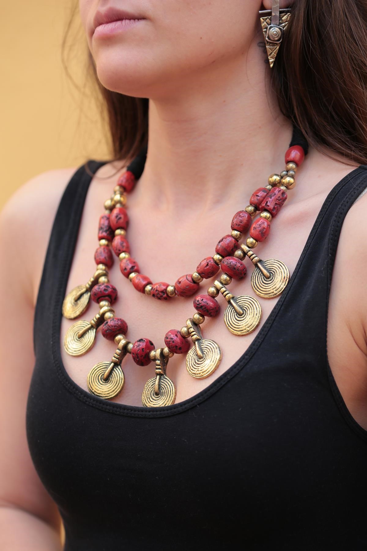 Çift Sıra Kırmızı Kolye - Şaman Butik Çift Sıra Kırmızı Kolye