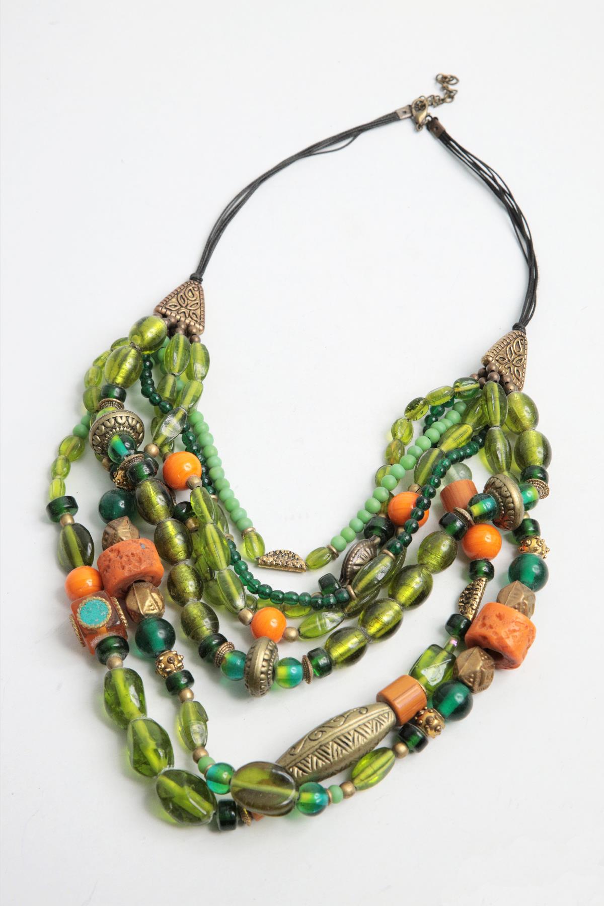  Doğal Taşlı Bronz Parçalı Çoklu Tasarım Kolye