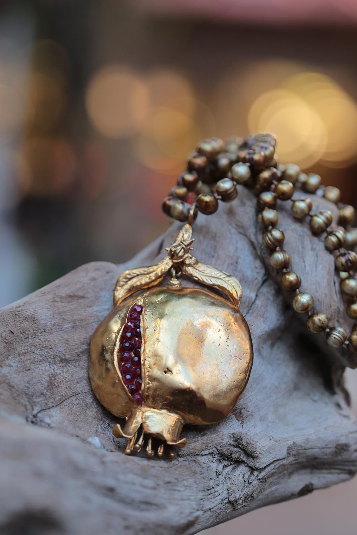 Eskitme İncili Nar Kolye - Şaman Butik Eskitme İncili Nar Kolye