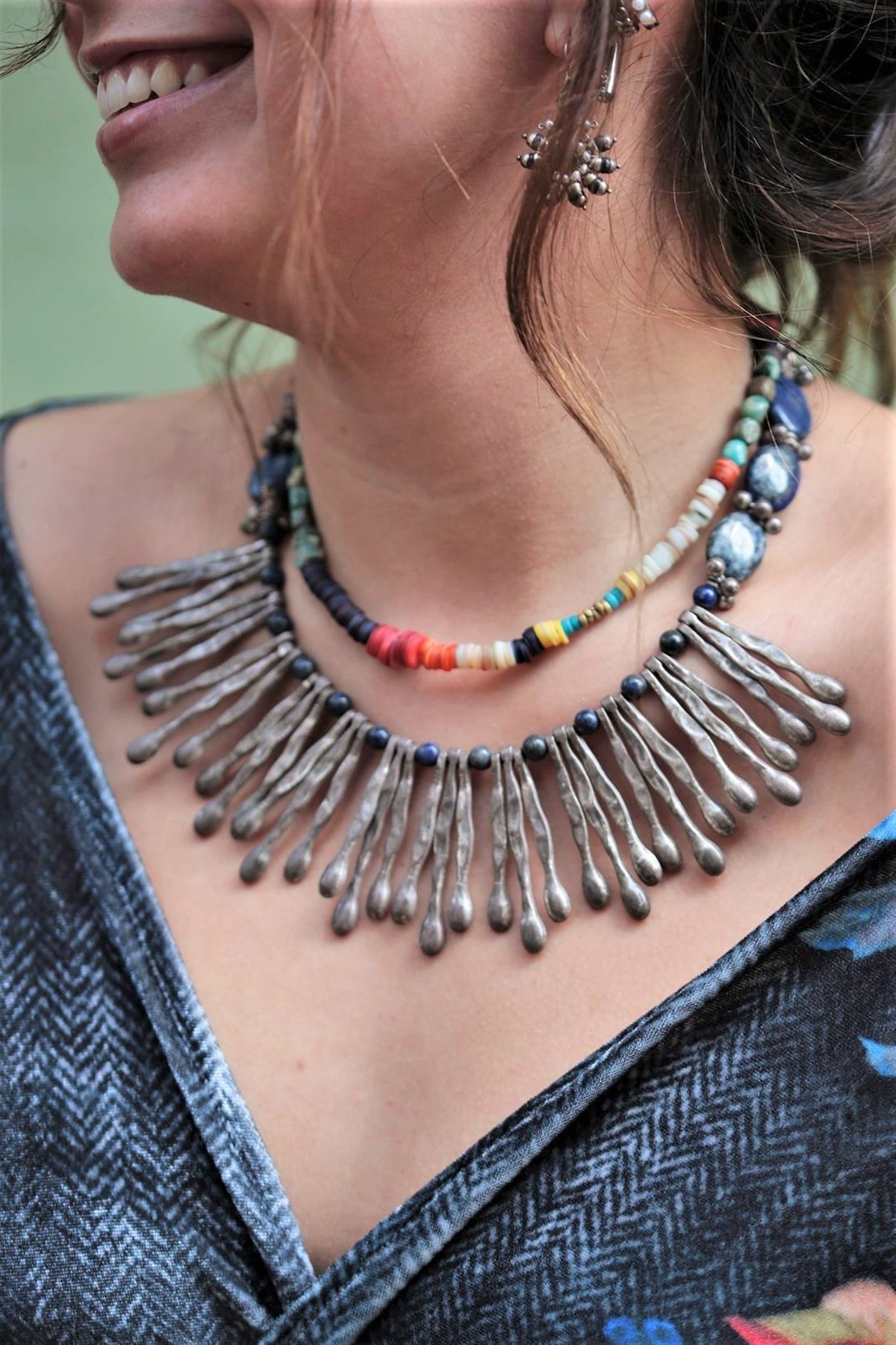 Etnik Tasarım Lapis Taşlı Gümüş Kaplama Kolye - Şaman Butik Etnik Tasarım Lapis Taşlı Gümüş Kaplama Kolye