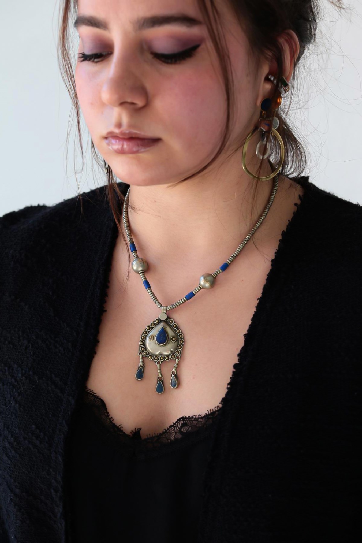 Gümüş Antika Parça Detaylı Lapis Taşlı Tasarım Kolye - Şaman Butik Gümüş Antika Parça Detaylı Lapis Taşlı Tasarım Kolye