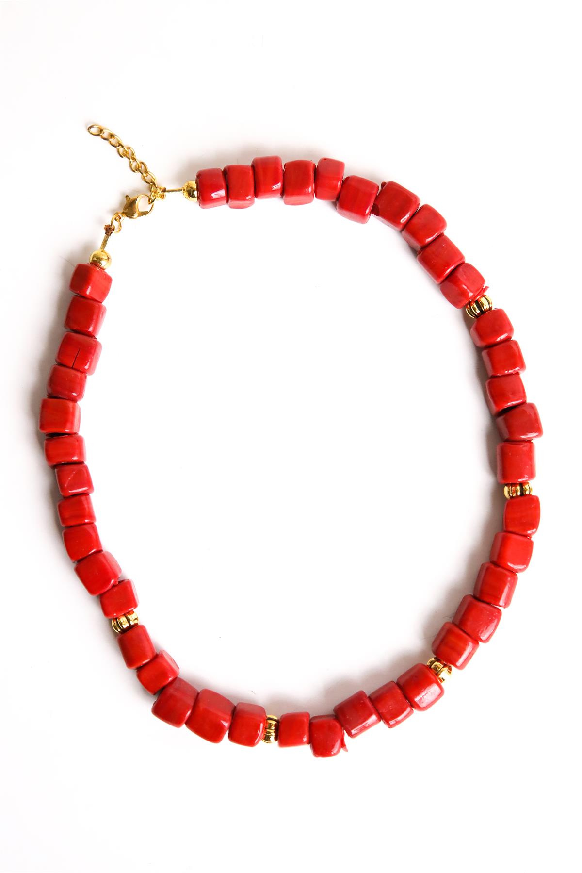 Kırmızı Küp Cam Kolye - Şaman Butik Kırmızı Küp Cam Kolye