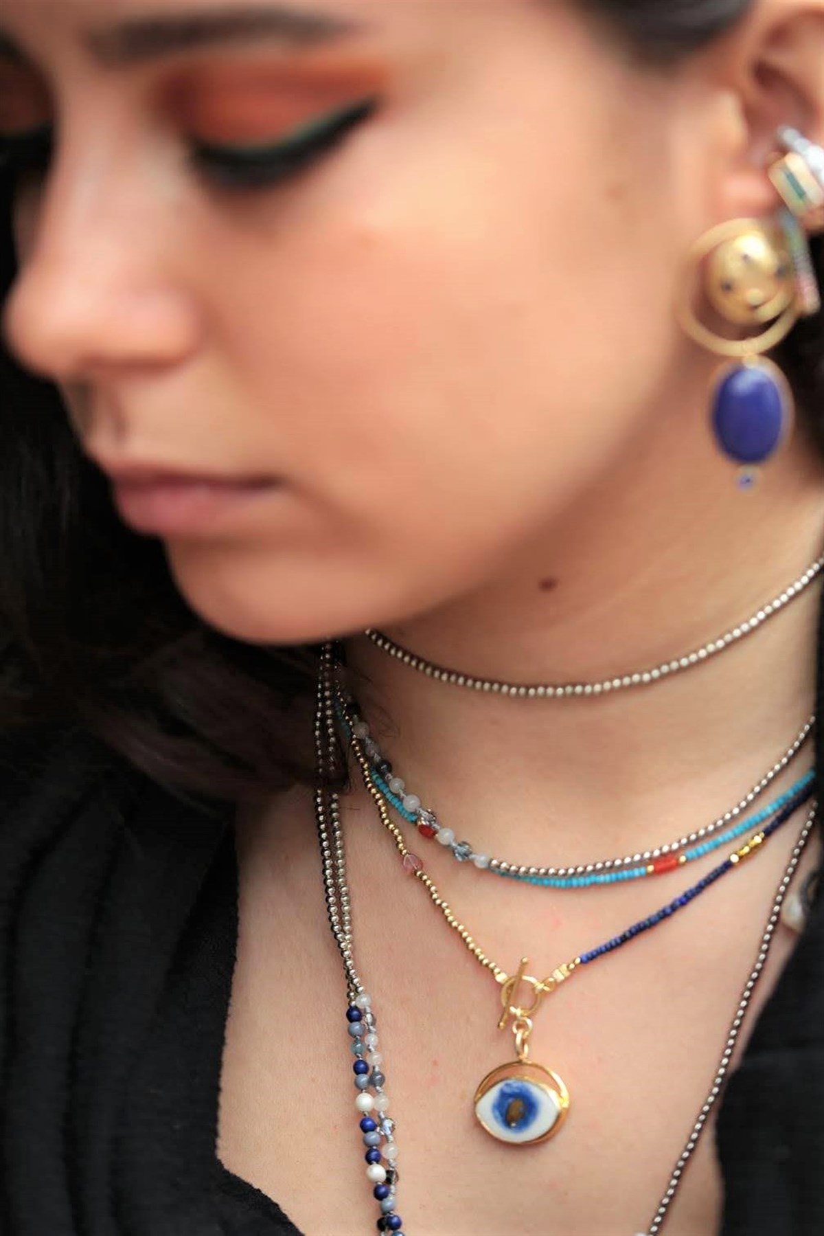 Lapis Detaylı Gümüş Göz Kolye - Şaman Butik Lapis Detaylı Gümüş Göz Kolye