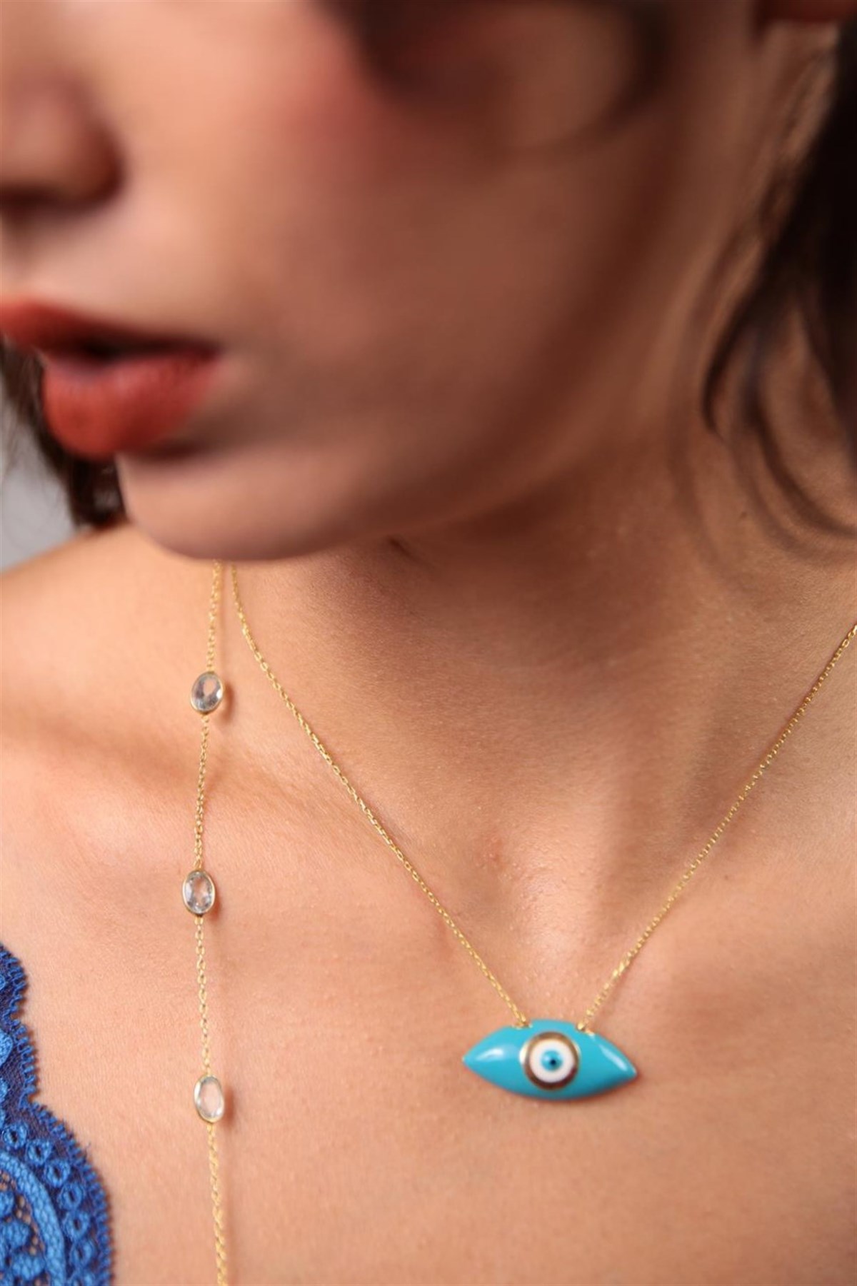  Mavi Göz Tasarım Gümüş Kolye