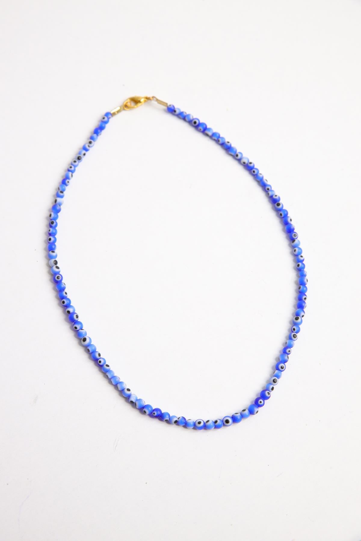 Evil Eye Design Navy Blue Beads Necklace - Saman Butik | Shop Online Evil Eye Design Navy Blue Beads Necklace