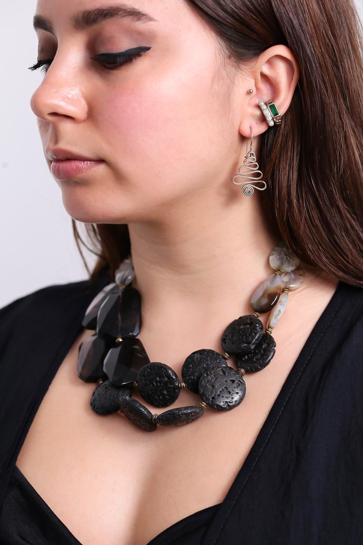 Oniks Taşlı İki Sıra Tasarım Kolye - Şaman Butik Oniks Taşlı İki Sıra Tasarım Kolye