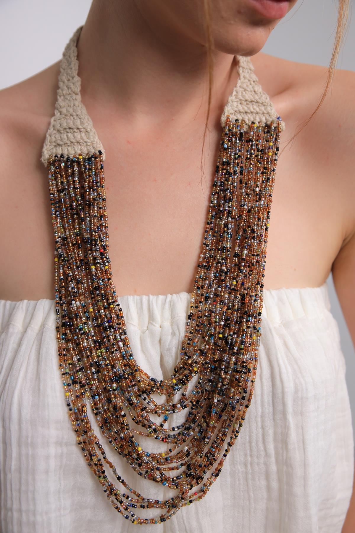 Örgü Detaylı Boncuklu Kolye - Şaman Butik Örgü Detaylı Boncuklu Kolye