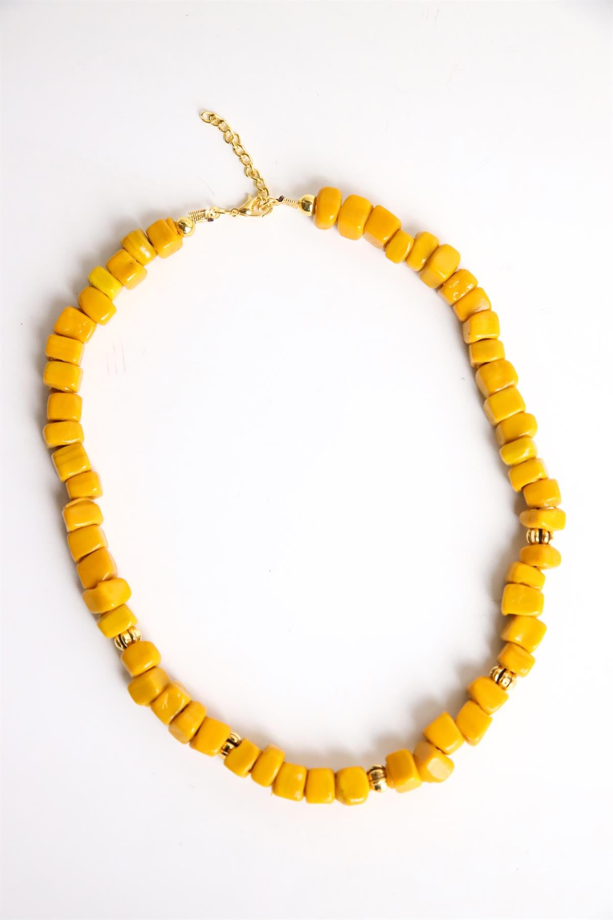 Sarı Küp Cam Kolye - Şaman Butik Sarı Küp Cam Kolye