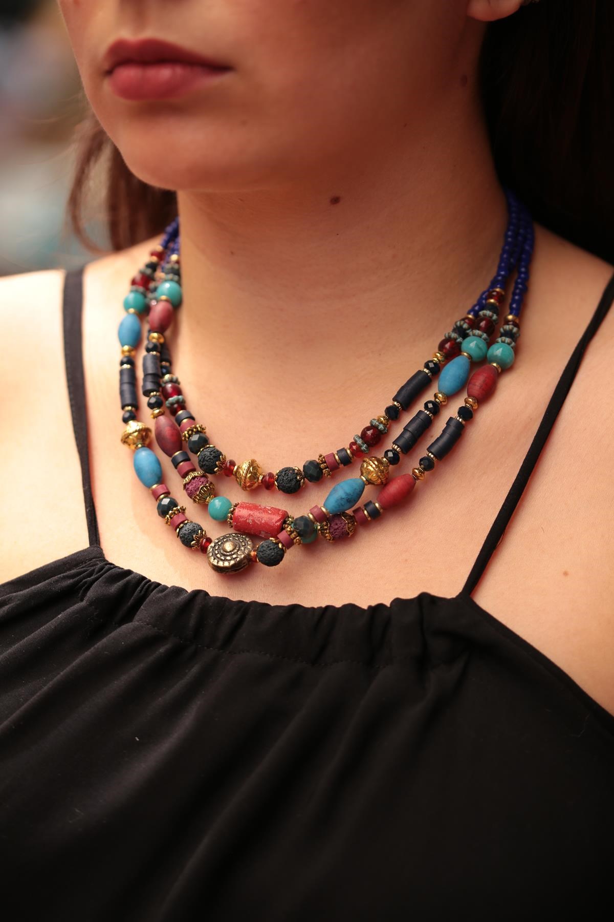 Seramik Ve Doğal Taşlı Çoklu Antik Tasarım Kolye - Şaman Butik Seramik Ve Doğal Taşlı Çoklu Antik Tasarım Kolye