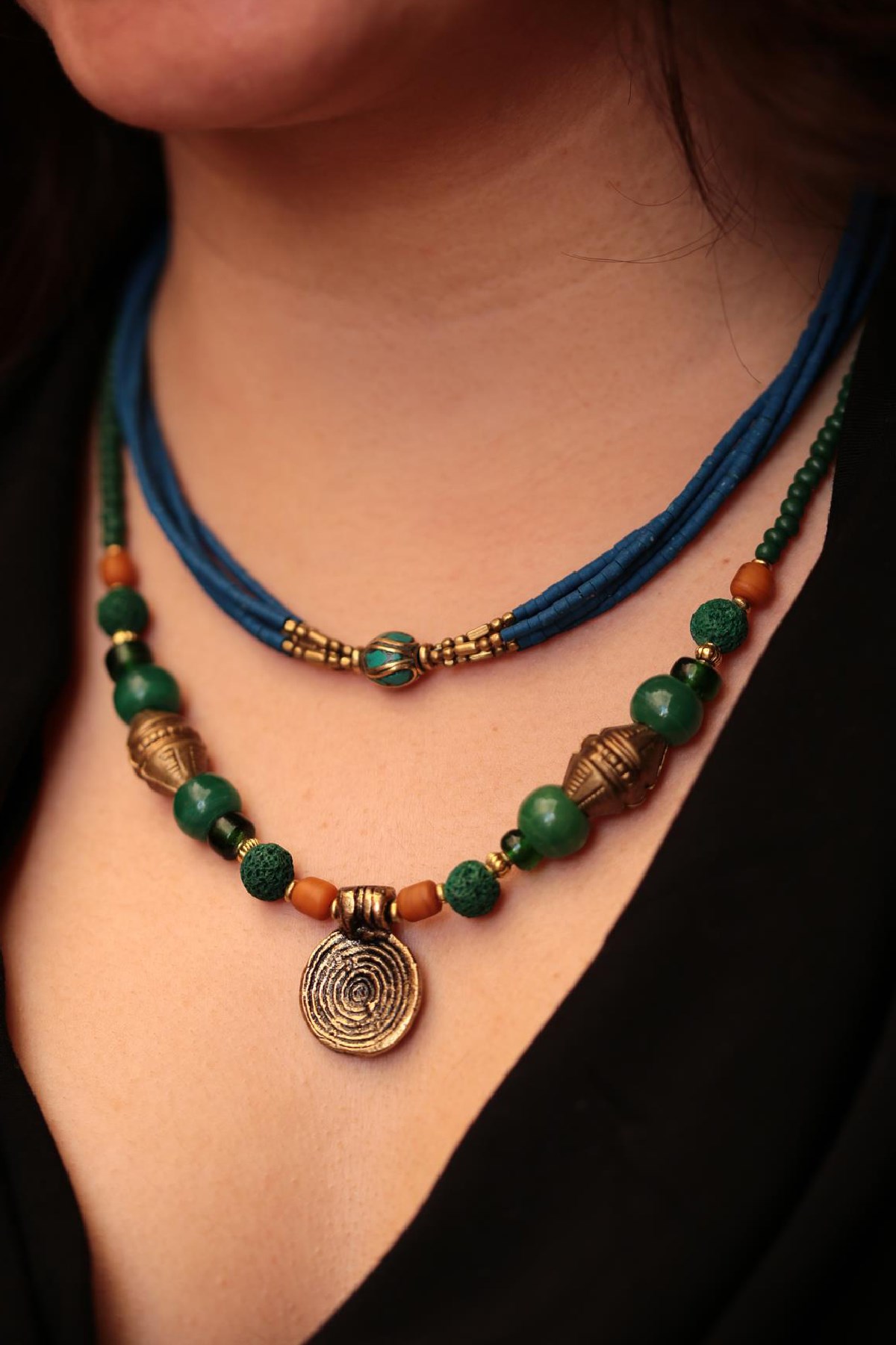 Spiral Antika Parça Detaylı Volkanik Ve Doğal Taşlı Antik Kolye - Şaman Butik Spiral Antika Parça Detaylı Volkanik Ve Doğal Taşlı Antik Kolye