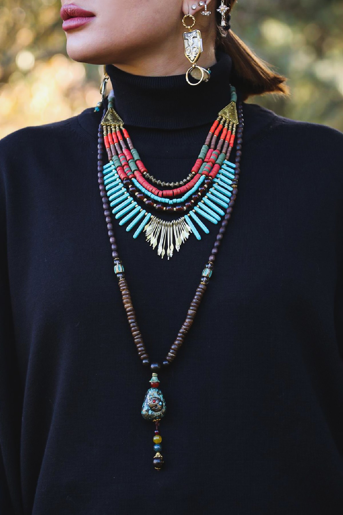 Taş Görünümlü Ahşap Detaylı Doğal Taşlı Ahşap Tasarım Kolye - Şaman Butik Taş Görünümlü Ahşap Detaylı Doğal Taşlı Ahşap Tasarım Kolye