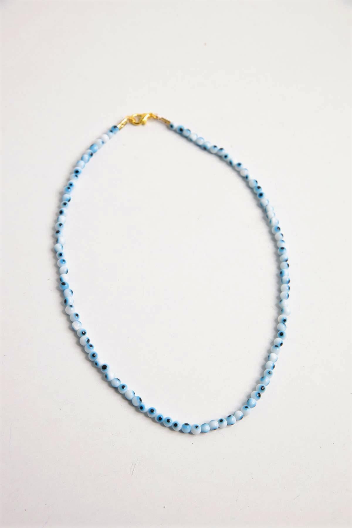 Turquoise Evil Eye Design Tiny Beads Necklace - Saman Butik | Shop Online Turquoise Evil Eye Design Tiny Beads Necklace