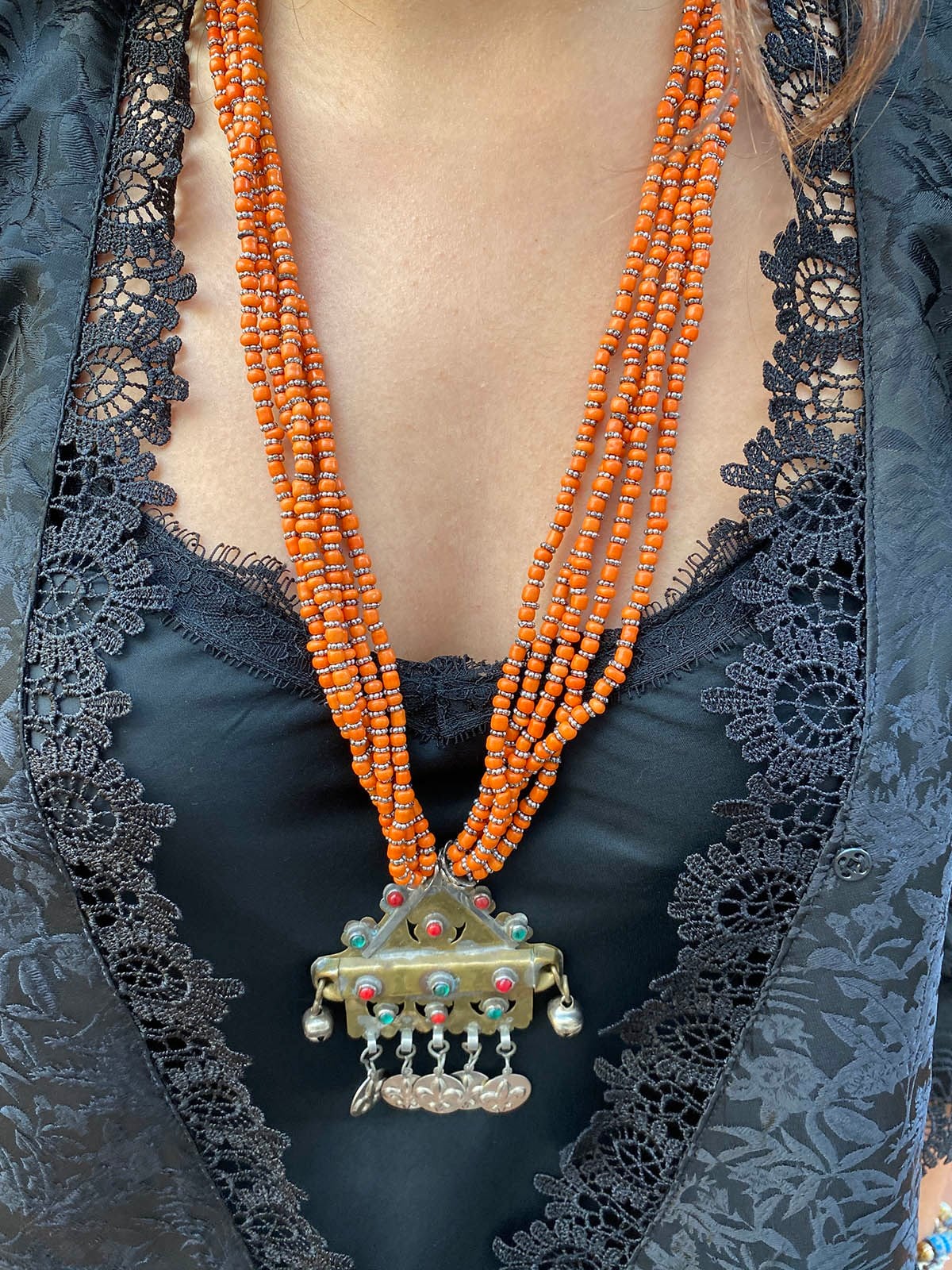 Turuncu Taşlı Antik Kolye | Şaman Butik - Bohem Giyim ve Aksesuar Turuncu Taşlı Antik Kolye