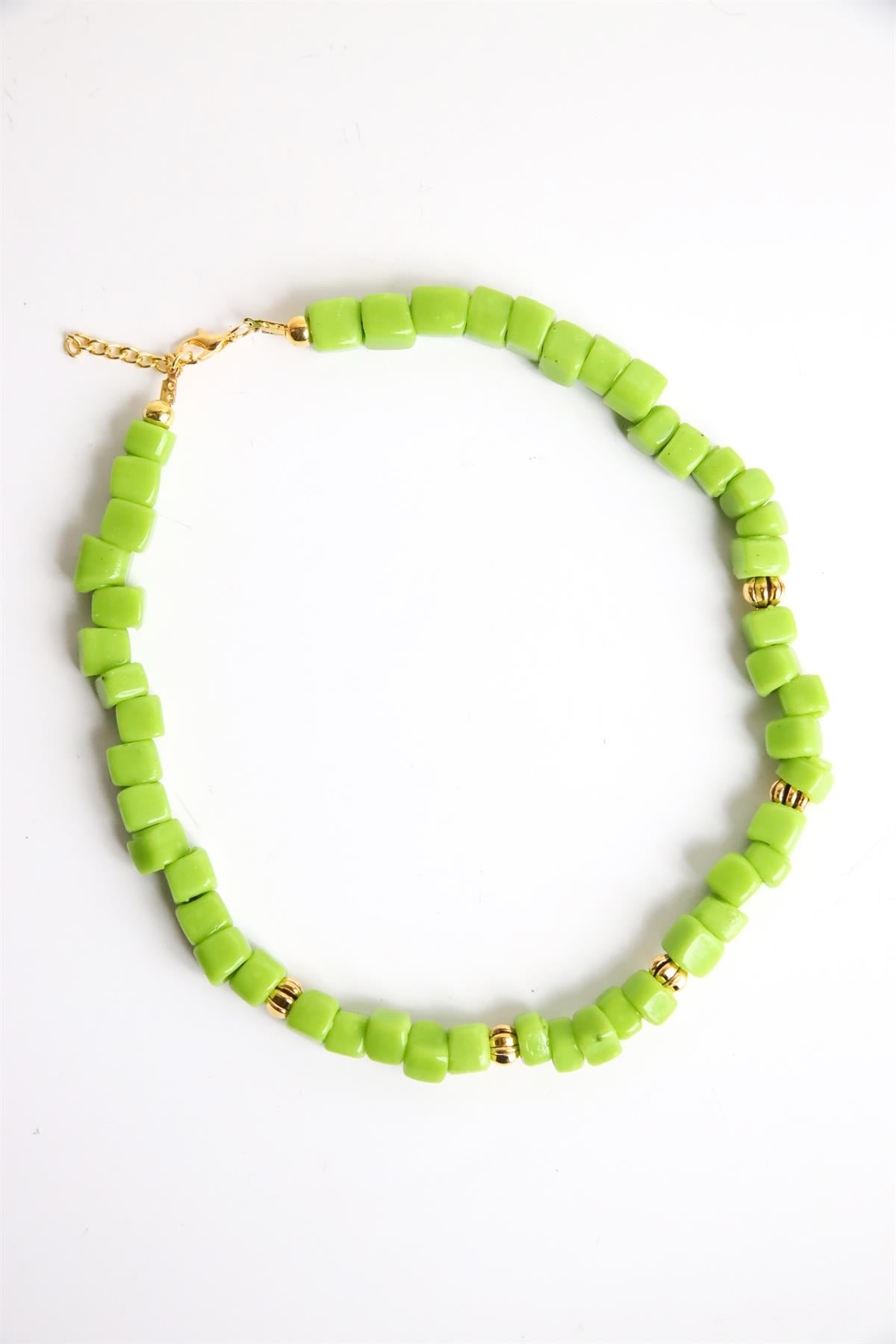 Yeşil Küp Cam Kolye - Şaman Butik Yeşil Küp Cam Kolye