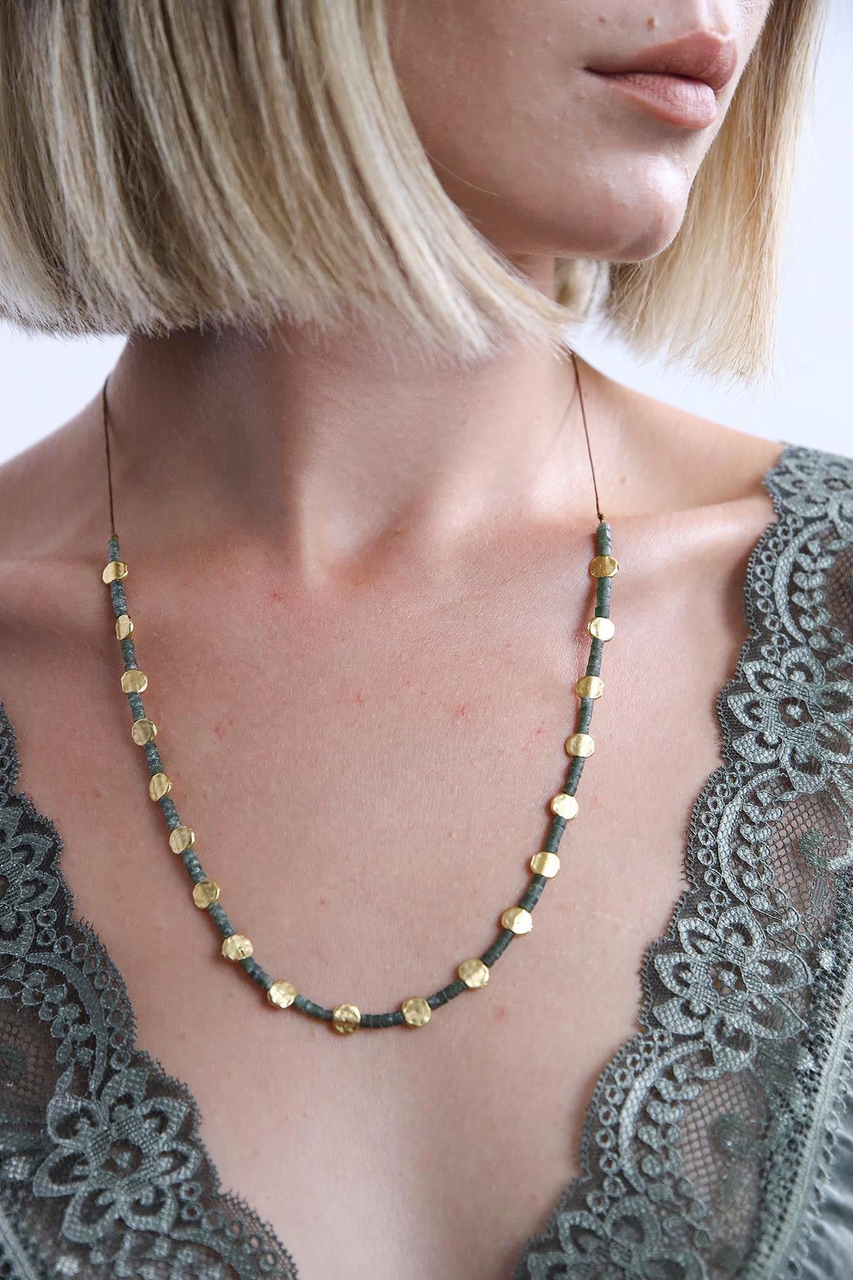 Yeşim Taşlı Pirinç Kolye - Şaman Butik Yeşim Taşlı Pirinç Kolye