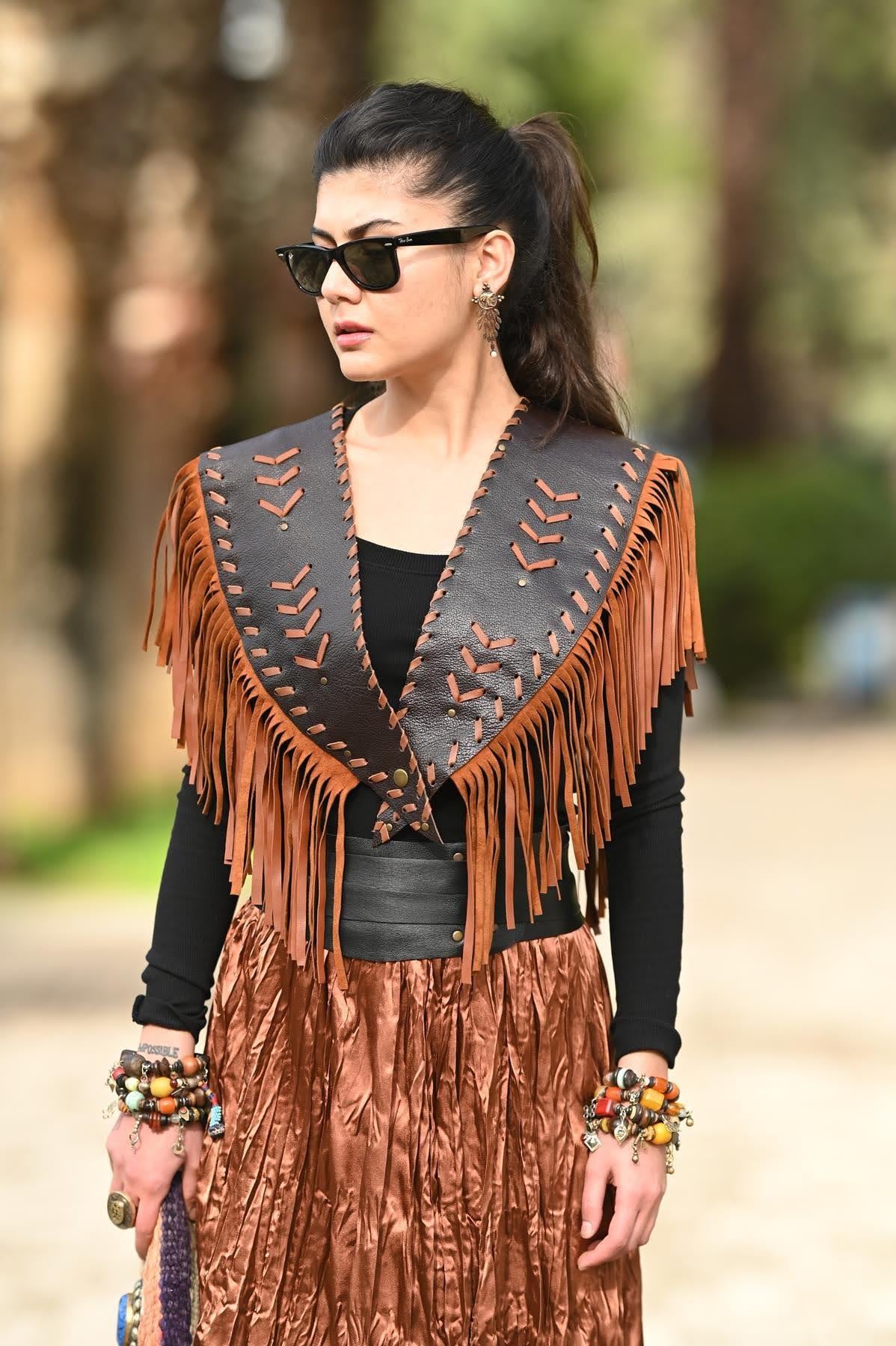 Dark Brown Fringed Leather Vest