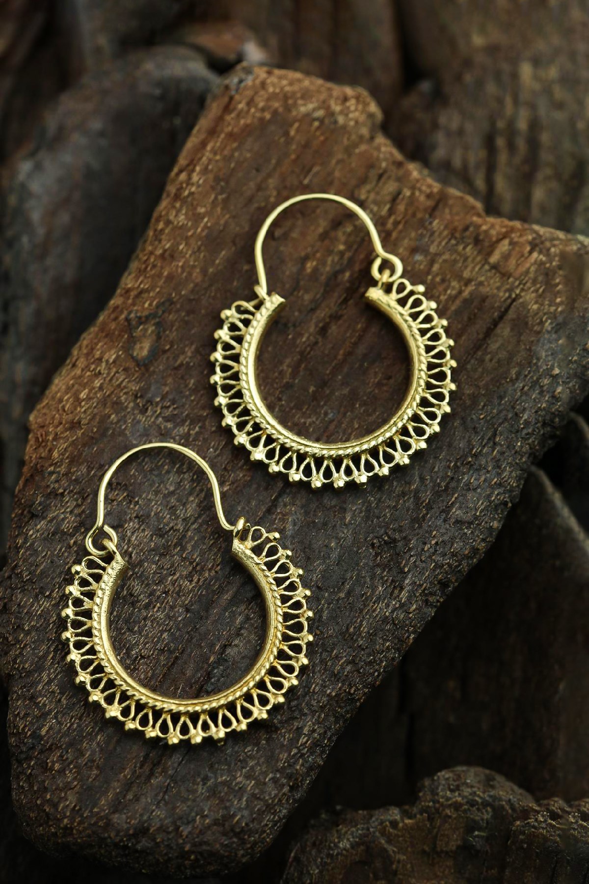 Bronz Antik İşlemeli Tasarım Küpe - Şaman Butik Bronz Antik İşlemeli Tasarım Küpe