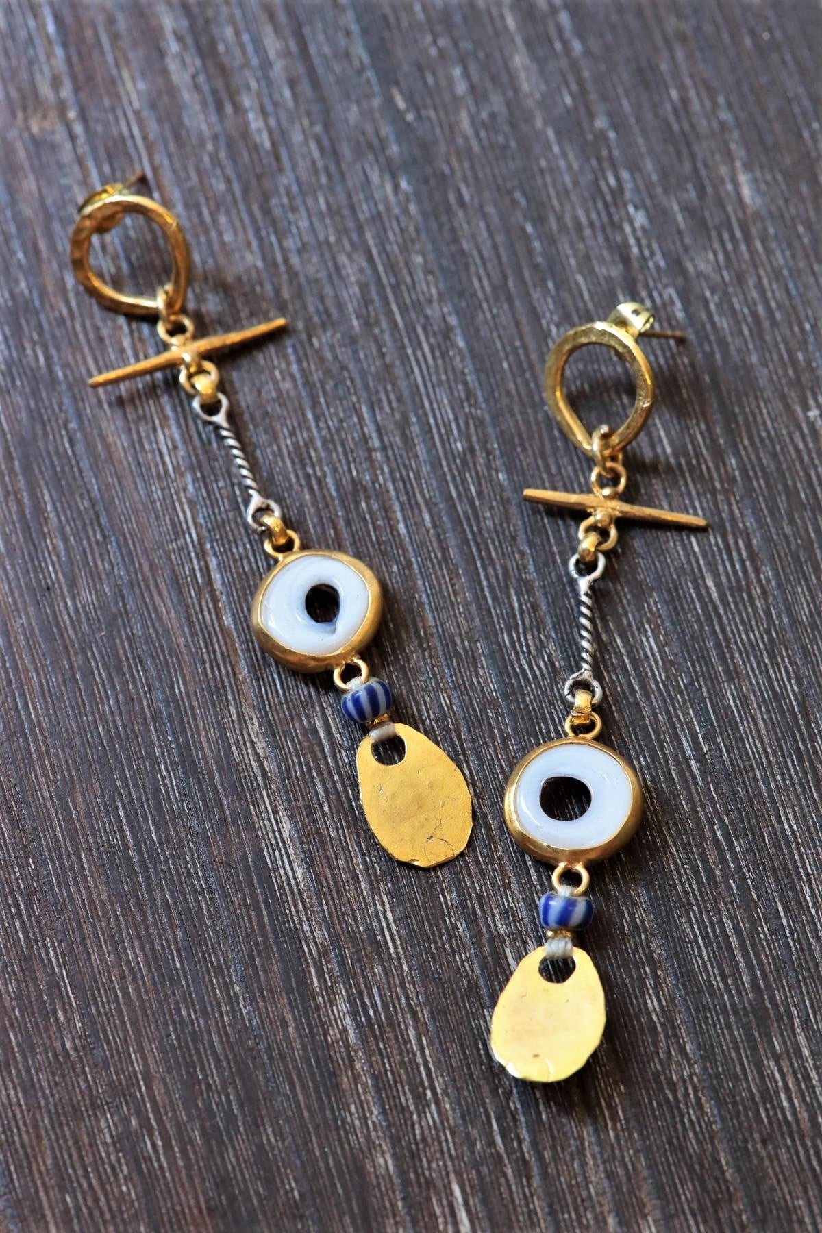  Bronz Halka Bronz Damla Tasarım Seramik Detay Küpe