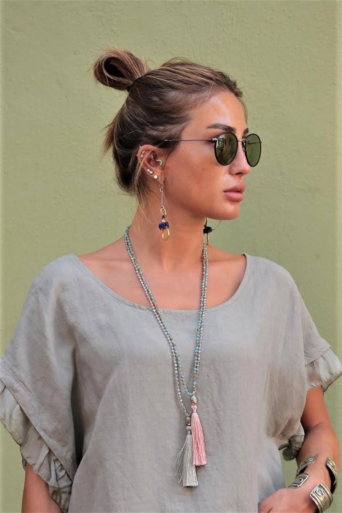 Bronz Halkalı Gümüş Sallantılı Böğürtlen Tasarım Küpe - Şaman Butik Bronz Halkalı Gümüş Sallantılı Böğürtlen Tasarım Küpe