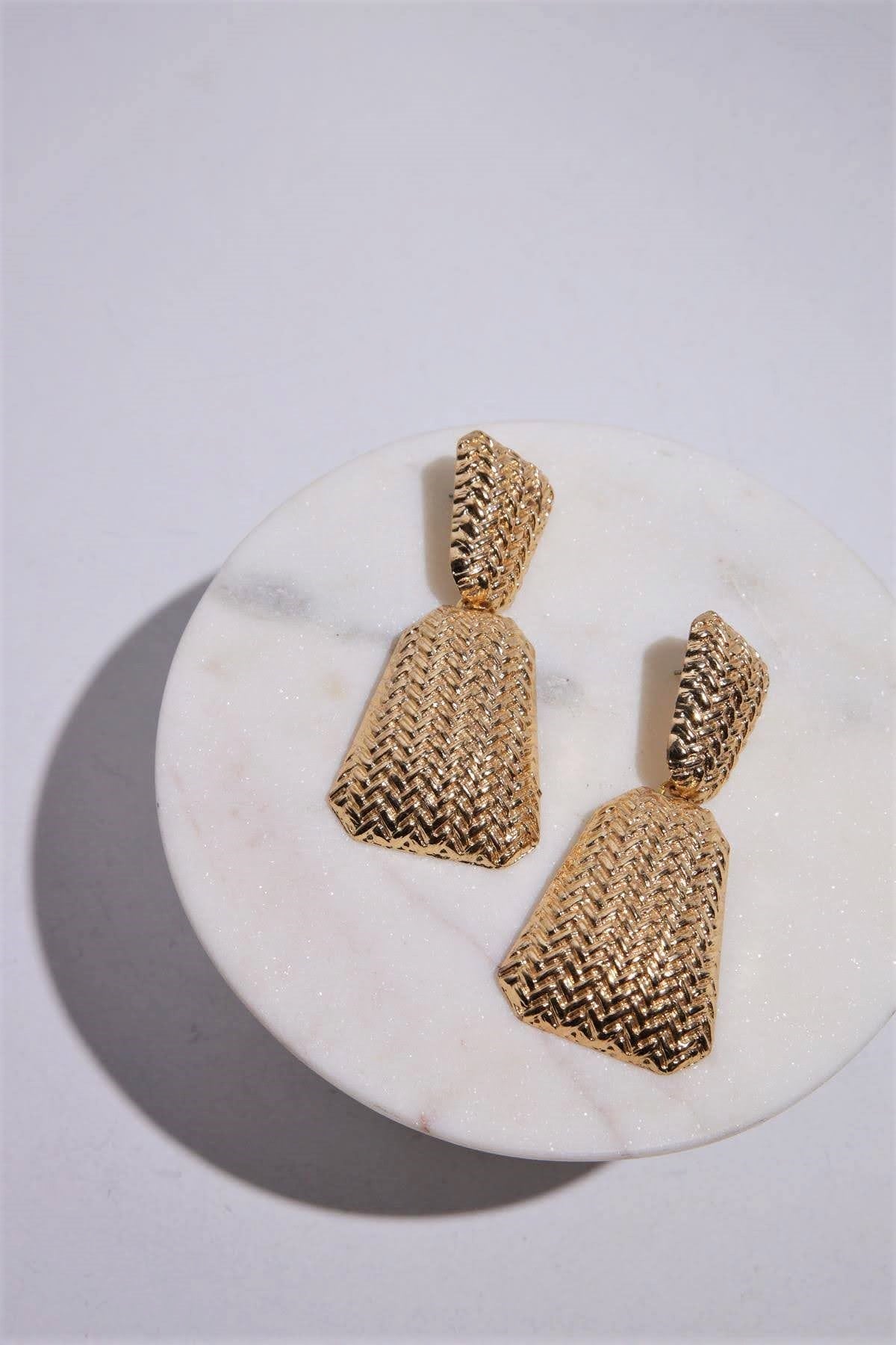  Bronz Hasır Örme Desen Geometrik Tasarım Küpe 