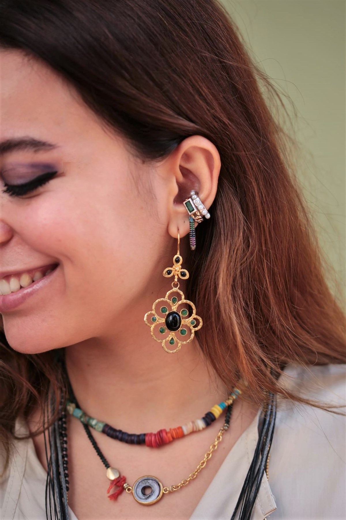 Motif Tasarım Doğal Taşlı El Yapımı Küpe - Şaman Butik Motif Tasarım Doğal Taşlı El Yapımı Küpe