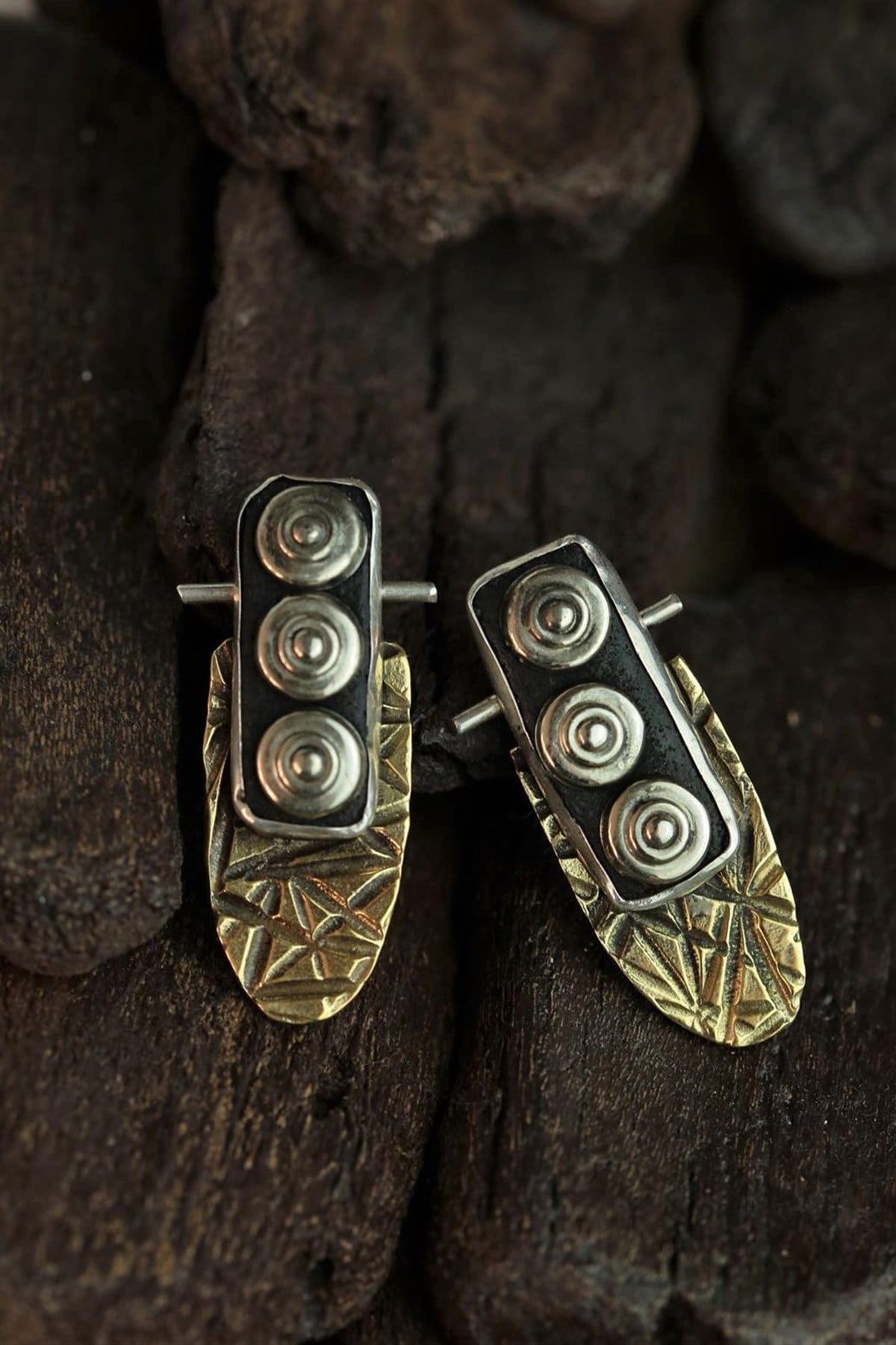 Oval Bronz Tasarım Küpe - Şaman Butik Oval Bronz Tasarım Küpe