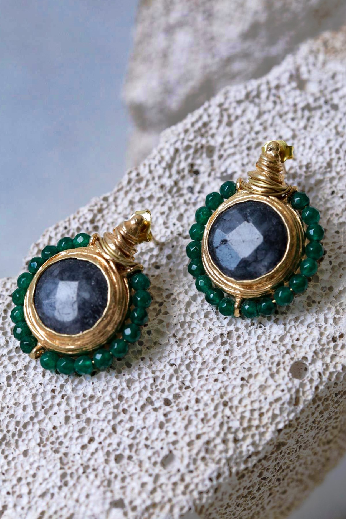 Siyah Kristal Kesim Doğal Taşlı Kaplama Tasarım Küpe - Şaman Butik Siyah Kristal Kesim Doğal Taşlı Kaplama Tasarım Küpe