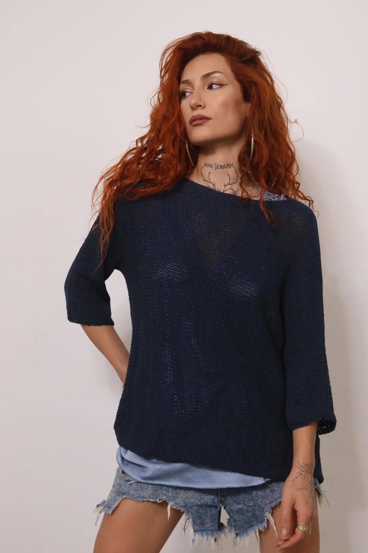 Dark Blue Mercerized Blouse