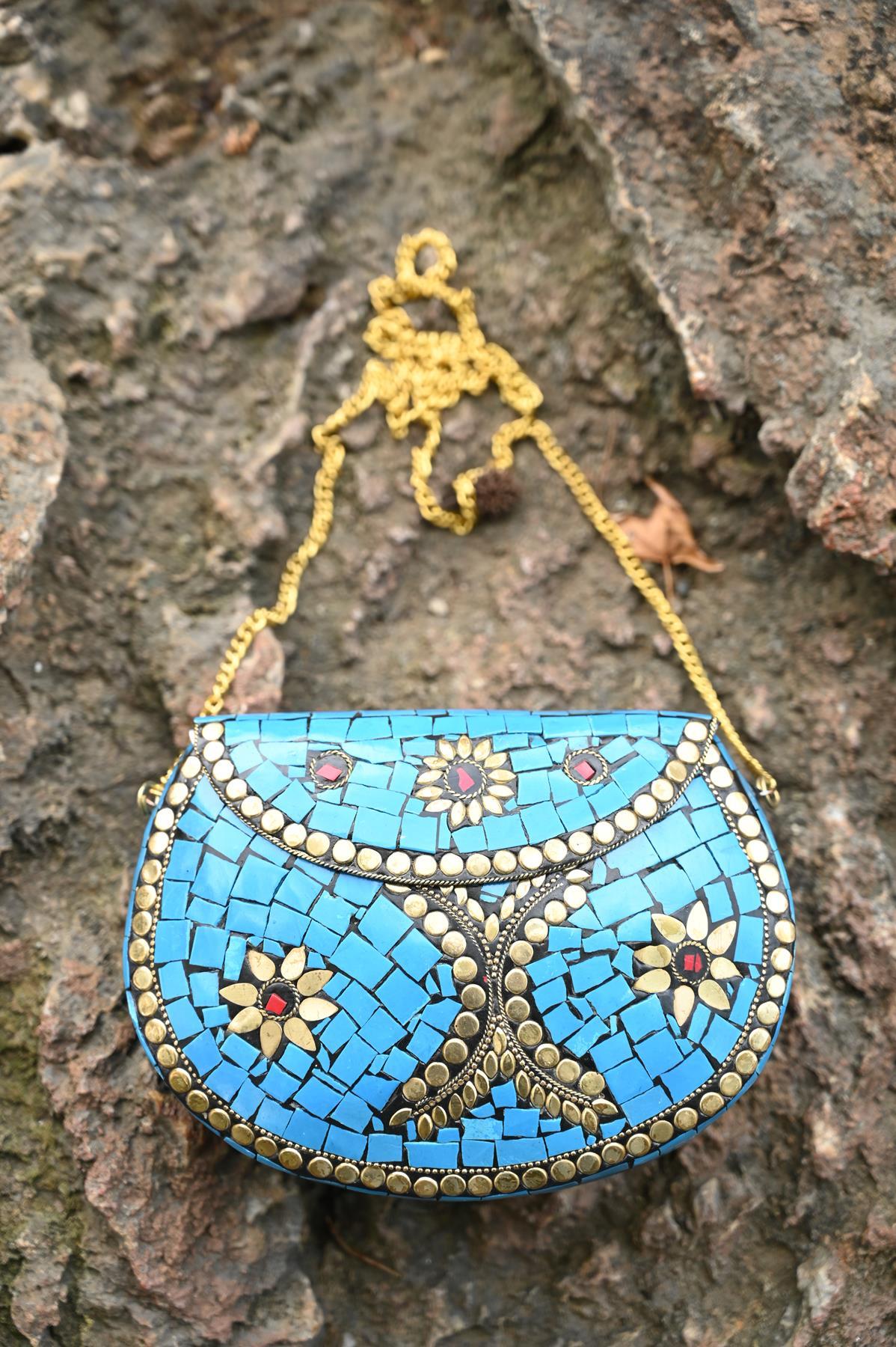 Mavi Taşlı Özel Tasarım Çanta