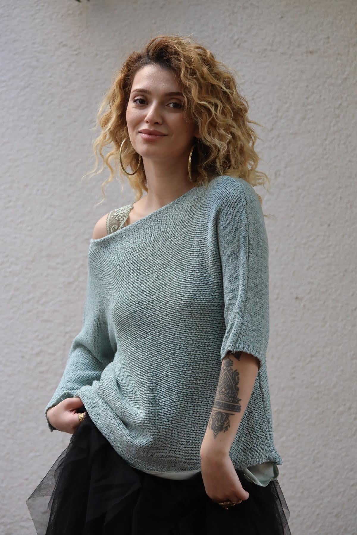 Mint Yeşili Tensel Merserize Bluz