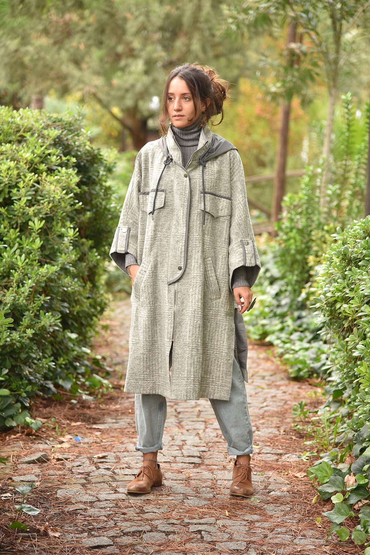 Gri Kapşonlu Fermuarlı Panço Ceket - Şaman Butik - Bohem Giyim ve Aksesuar  | Kadın & Erkek