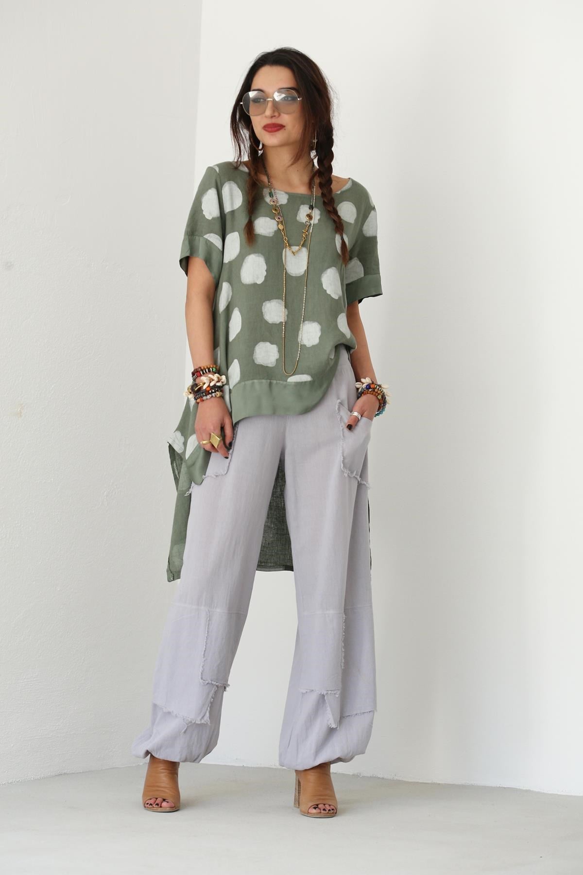 Saman Butik | Shop Online Light Gray Stitched Pockets Trousers
