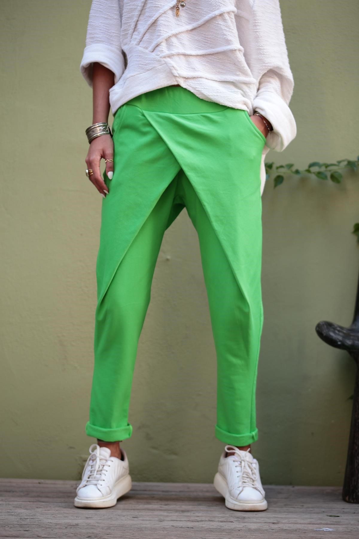 Navy Green Crossover Drop Crotch Trousers - Saman Butik