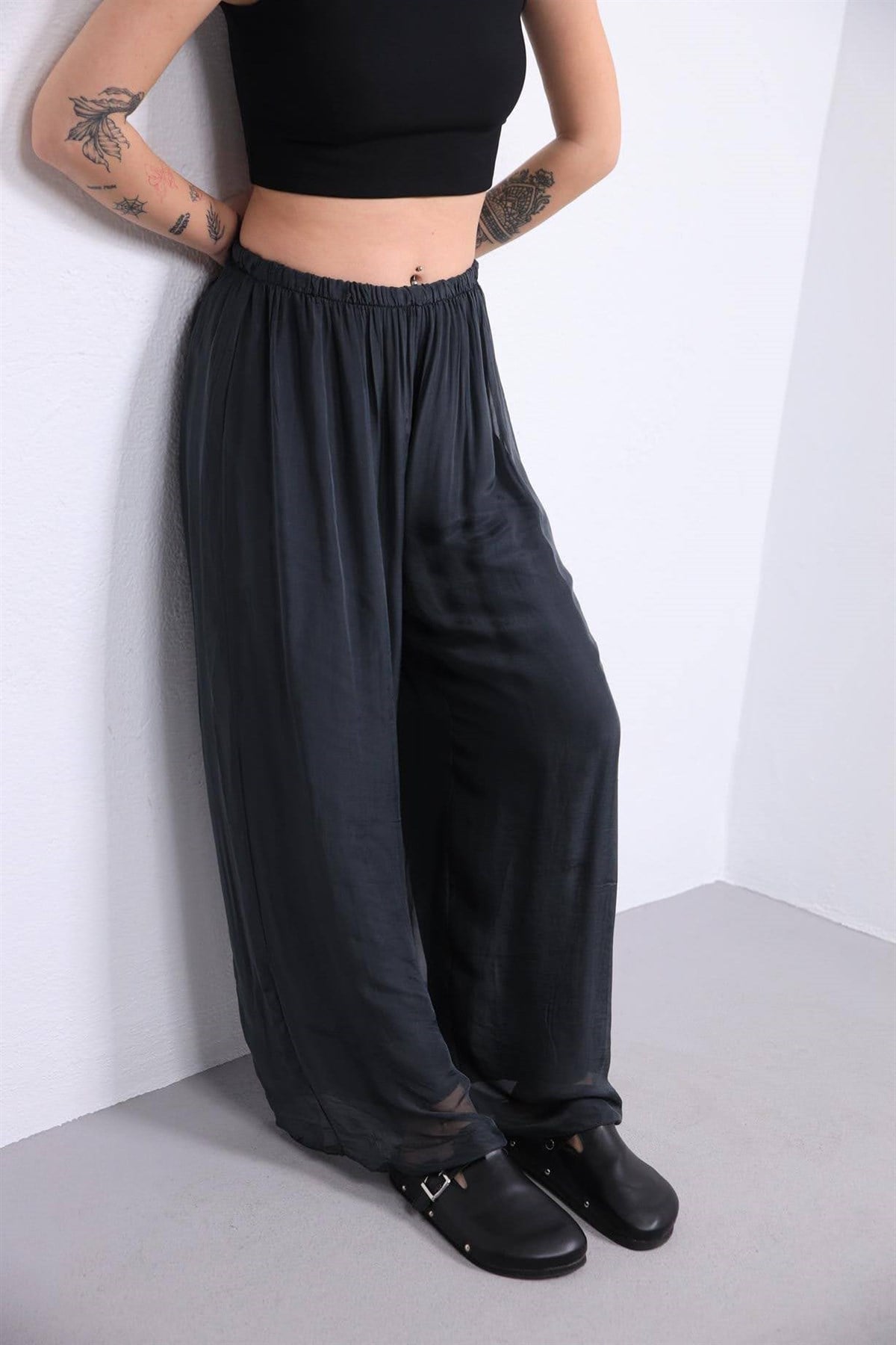 Antrasit İpek Pantolon - Şaman Butik Antrasit İpek Pantolon