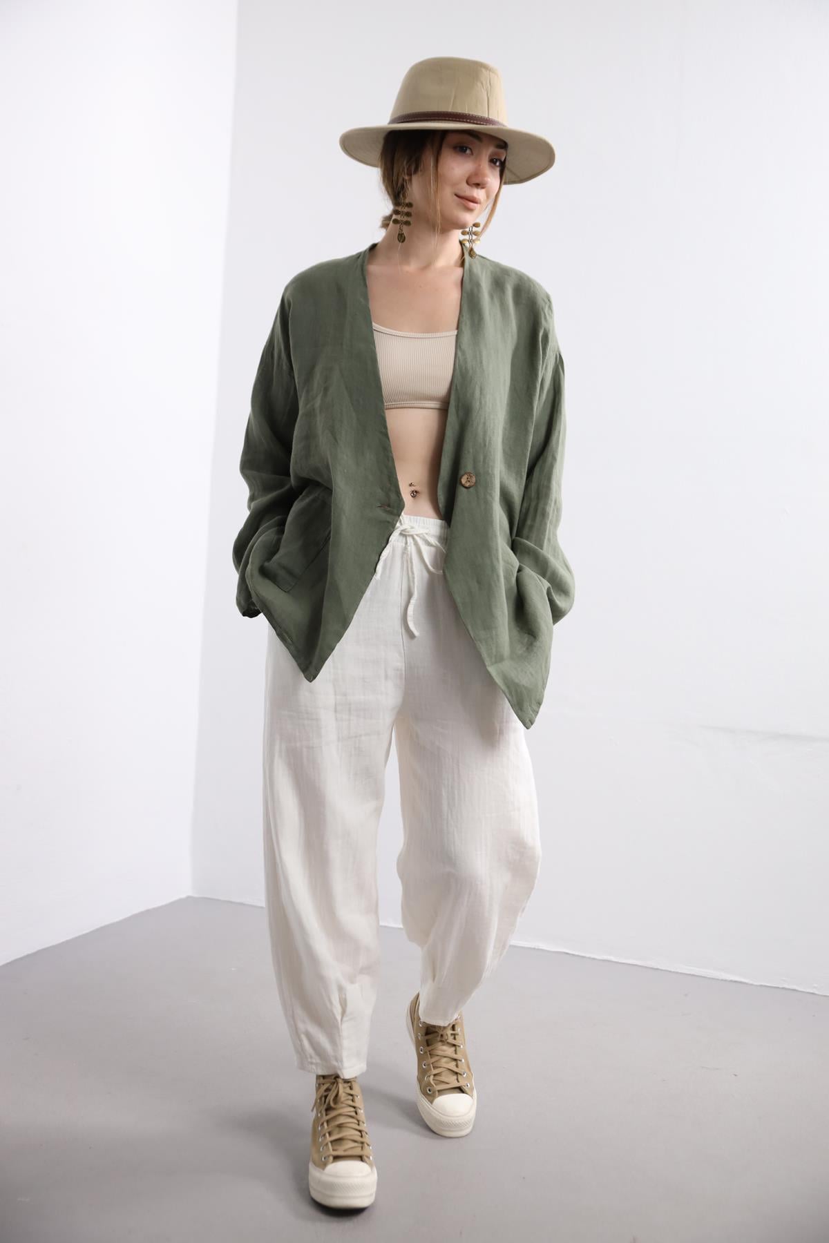 Saman Butik | Shop Online White Elastic Waist Trousers