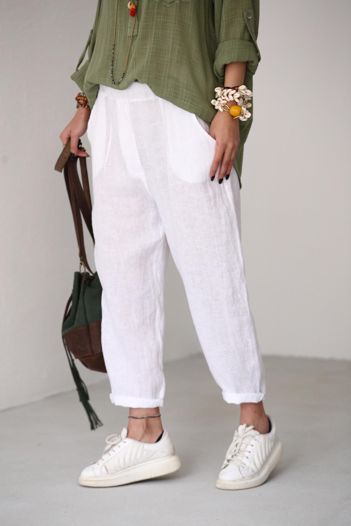 Beyaz Keten Judith Pantolon · 3