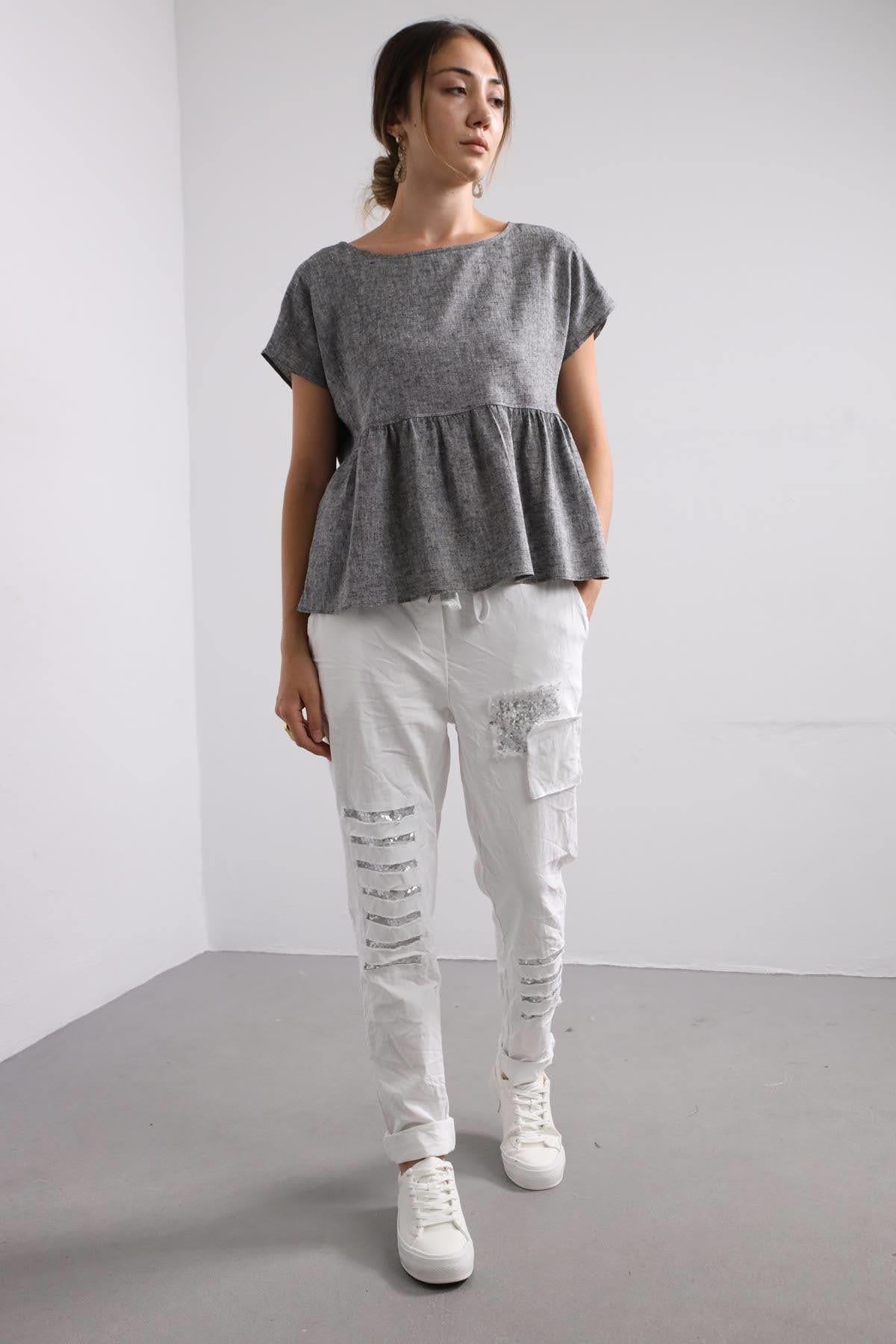 Saman Butik | Shop Online White Sequin Detailed Trousers