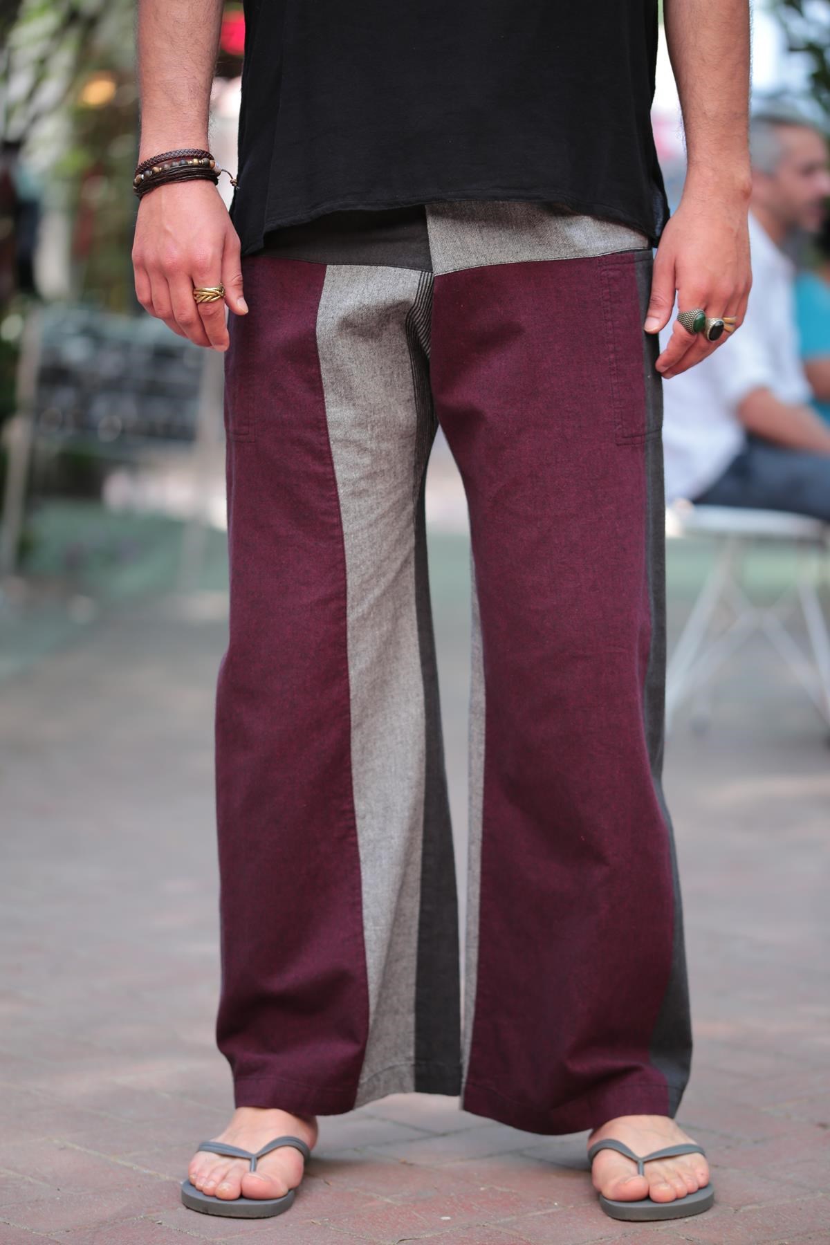  Bordo Rahat Kesim Beli Bağlamalı Balıkçı Pantolon