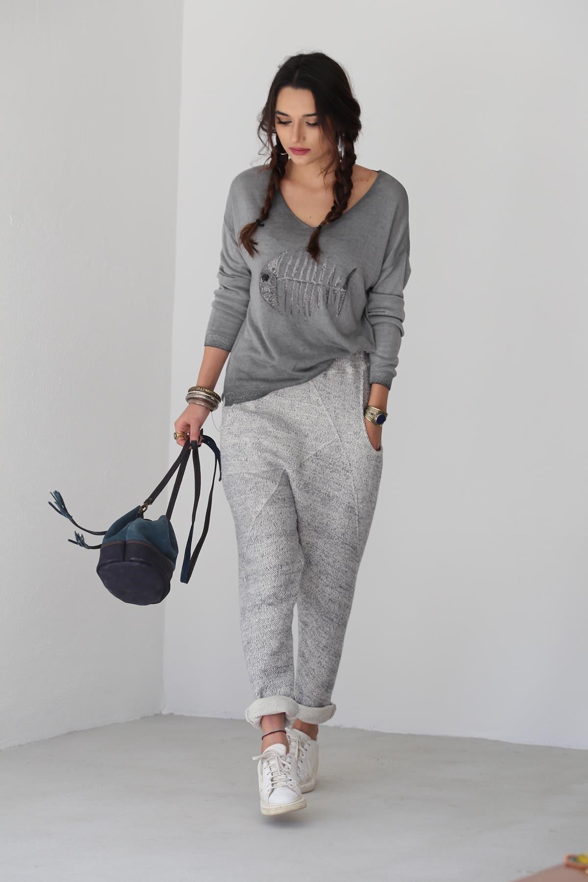  Ekru Kırçıllı Önü Dikişli Pantolon